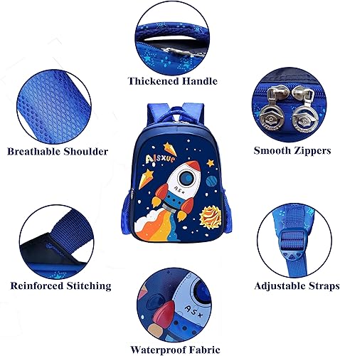 Miniatura 4 de LYOUMEIT Lindo juego de mochilas para niñas, mochila escolar ligera para niños, mochila escolar con bolsa de almuerzo, 17 pulgadas, Cohetes A1, Moda