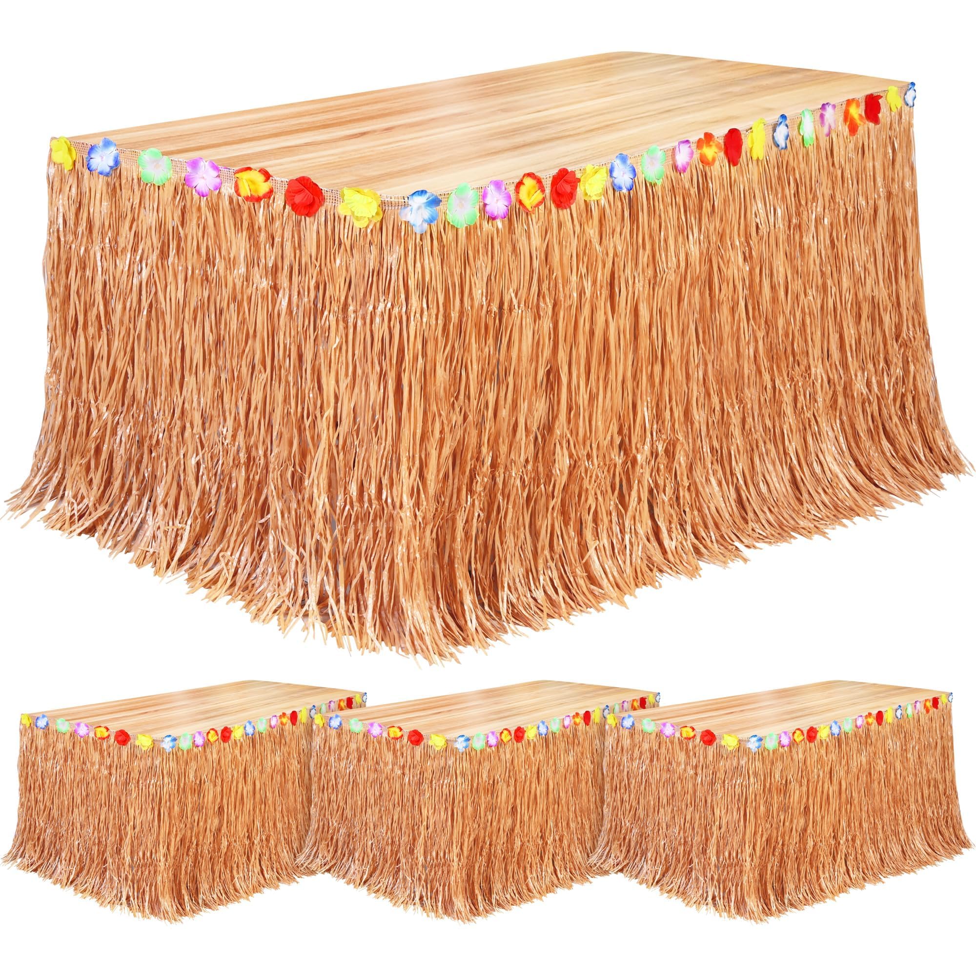 Photo 1 of Fovths 4Pcs Luau Grass Table Skirt, Reddish Golden Brown, 9 Ft x 29.5 in