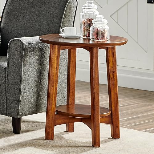 Miniatura 2 de Monterey - Mesa auxiliar redonda de madera moderna de mediados de siglo de 20 pulgadas, castaño cálido