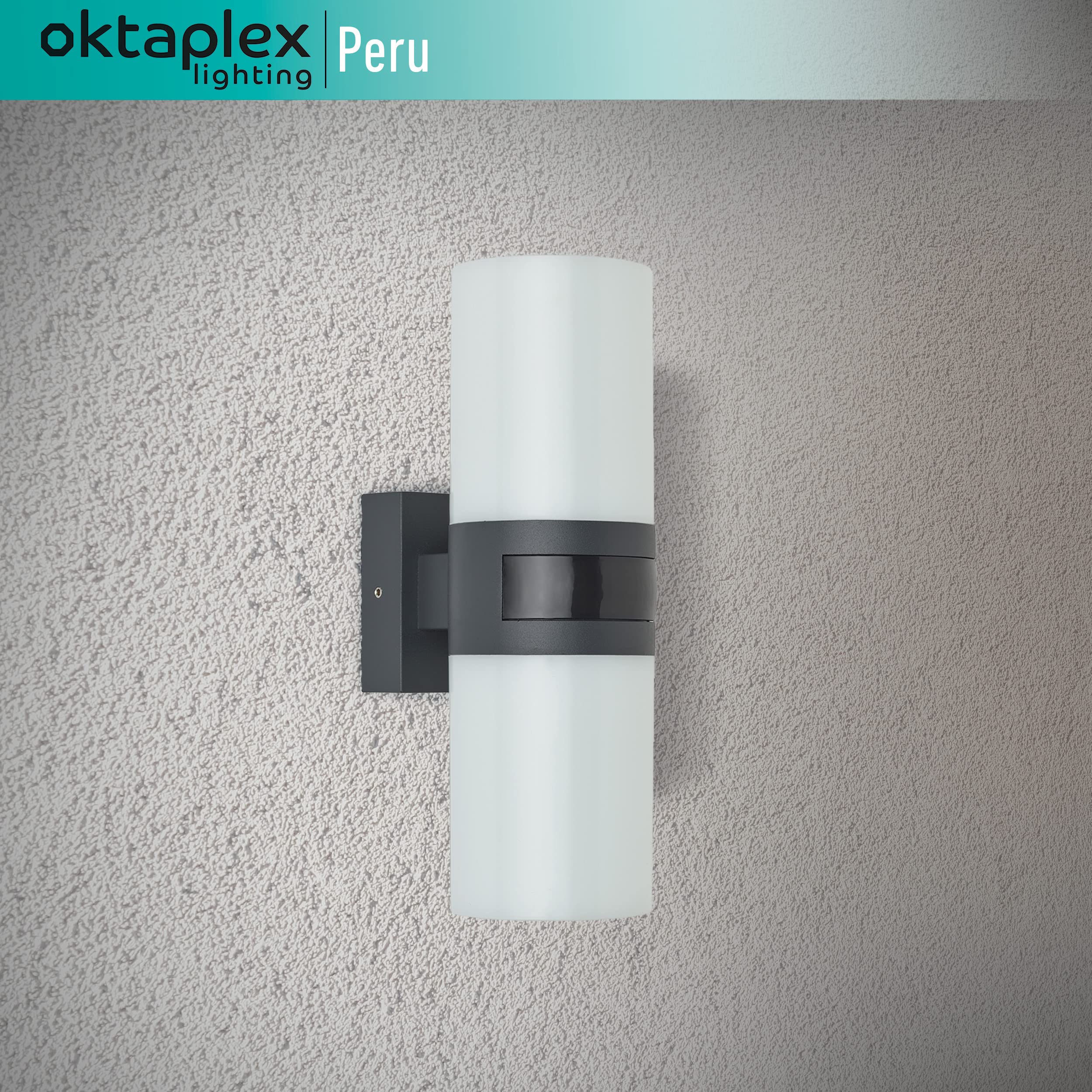 Oktaplex Außenlampe mit Sensor Rund Oktaplex Lighting Peru Motion | Bewegungsmelder, 20W, 1900lm, 3000K warmweiß, IP65 anthrazit