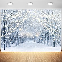 7x5FT Winter Snowy Scene Photography Backdrop Wonderland Snowflake Tree Snow Background Bokeh Glitter White Snow Forest Landscape Party Photo Booth Studio Props