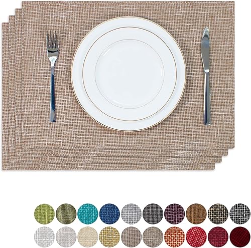 Miniatura 39 de Kevin Textile - Juego de 4 manteles individuales de lino de arpillera navideños, resistentes al calor, lavables, 13 x 19 pulgadas, color burdeos