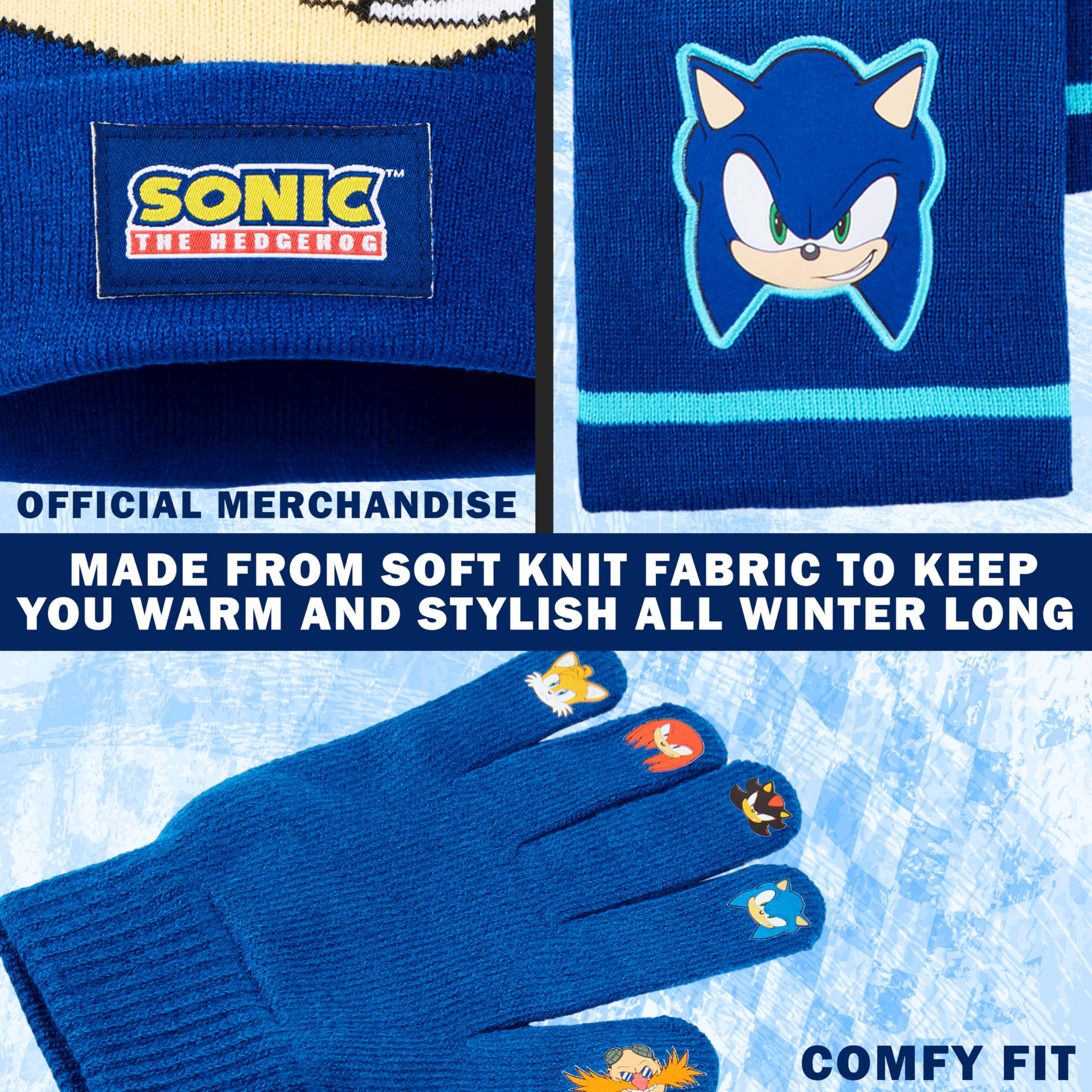 Get Trend SONIC THE HEDGEHOG Conjunto Bufanda Gorro y Guantes Niño, Accesorios de Invierno Cálido para Fans, Regalo para Gamers