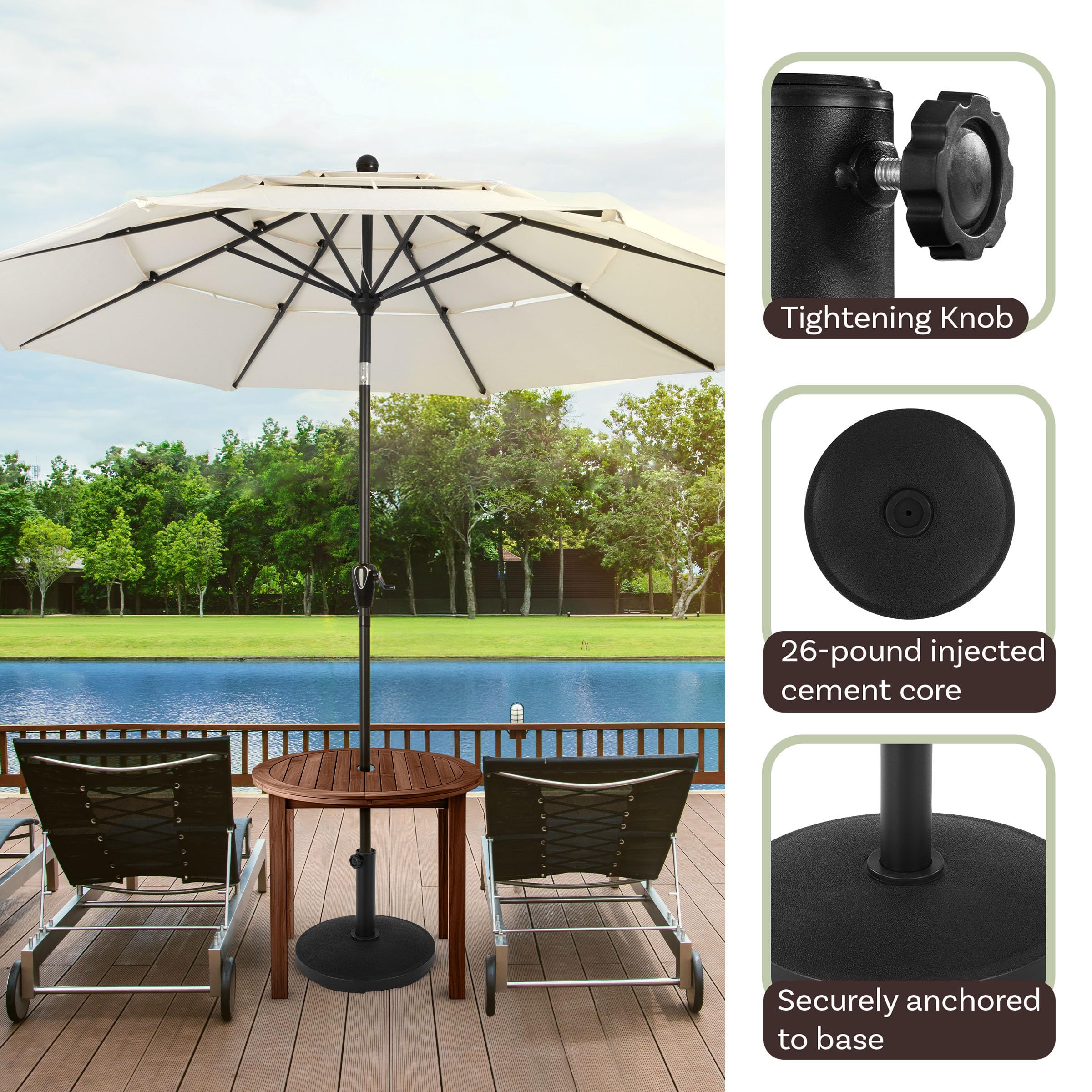 Pure Garden Patio Umbrella Base Stand - 26lb Weighted Polyethylene and Cement - 9.8” Stem Fits 1.5-1.9” Diameter Poles
