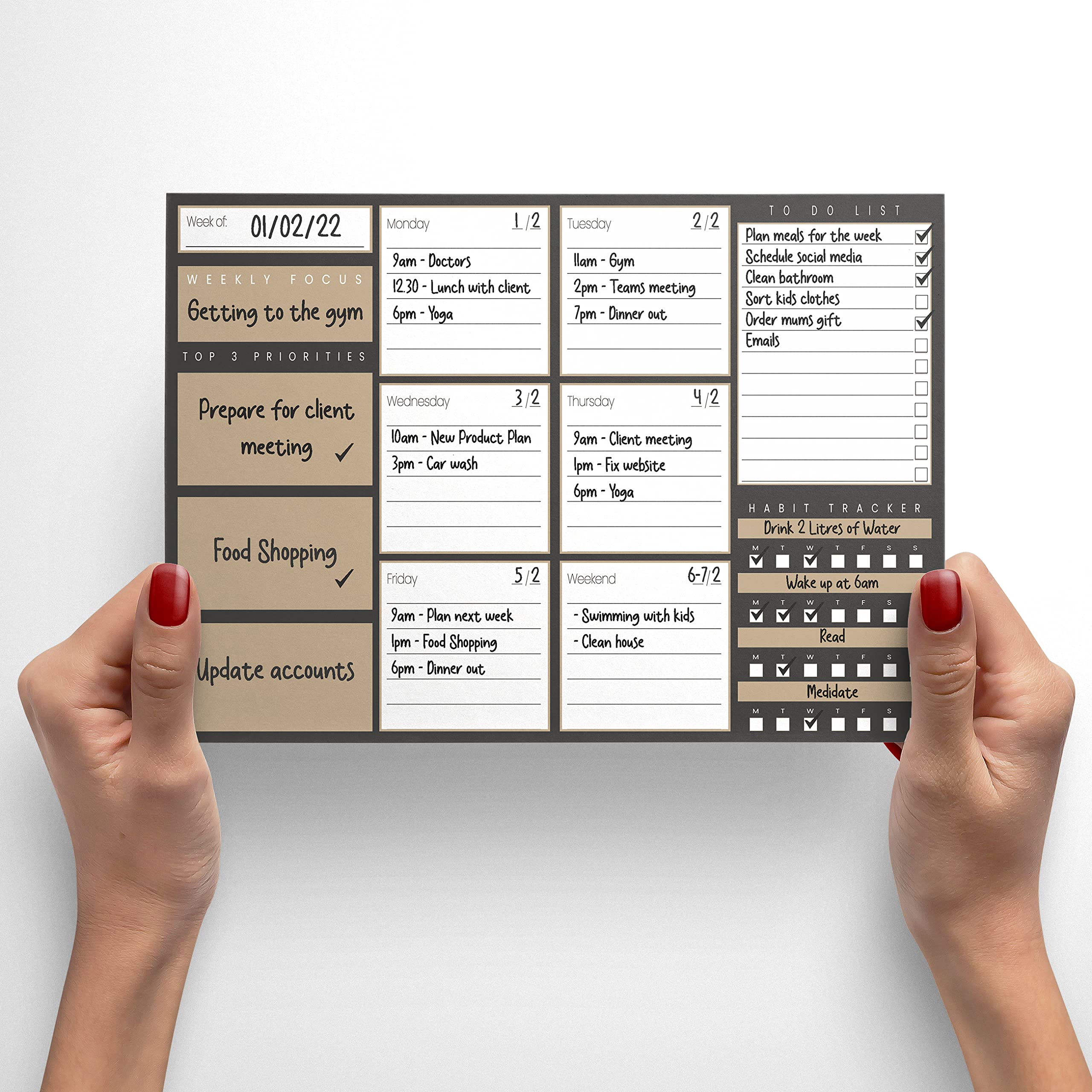 Weekly Planner Pad - A4 Desk Planner with To-Do List, Dark Grey - Image 2
