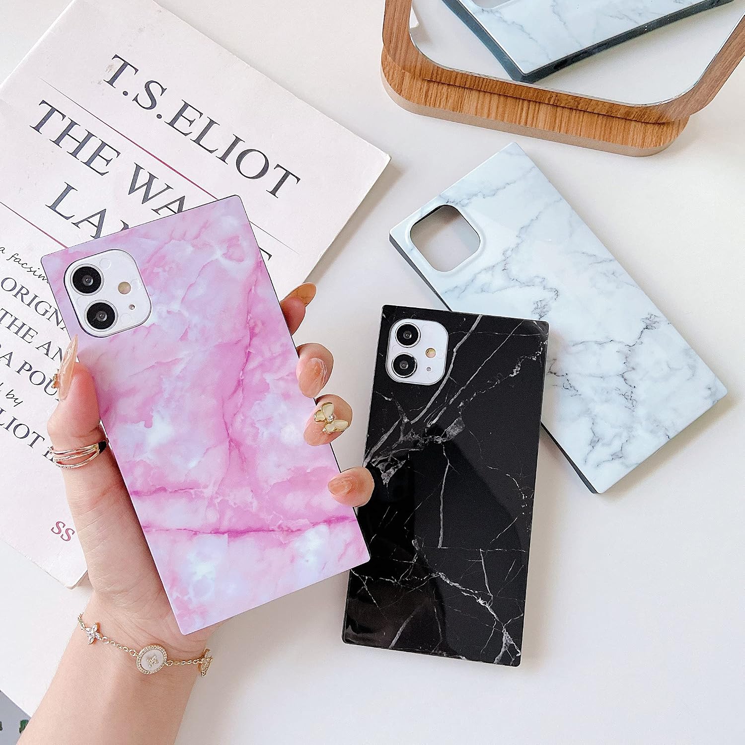 Cocomii Square iPhone 12/12 Pro Case - Square Marble - Slim - Lightweight - Glossy - Soft TPU Silicone - Minimalist Luxury Aesthetic Cover Compatible with Apple iPhone 12/12 Pro 6.1" (Pink)