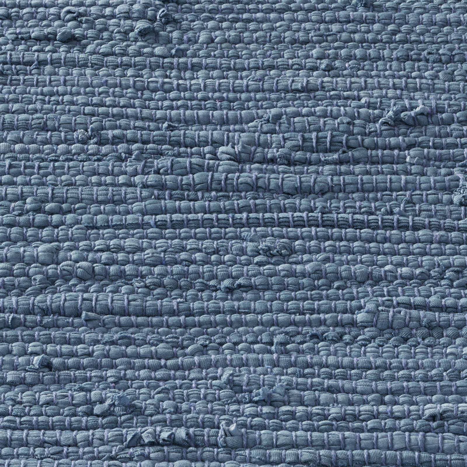 TacaHome Flicken-Teppich 100% Baumwolle I Waschbarer Fleckerl mit Fransen I Esszimmer Küche Badezimmer Wohnzimmer Kinderzimmer | 90 x 160 cm Blau