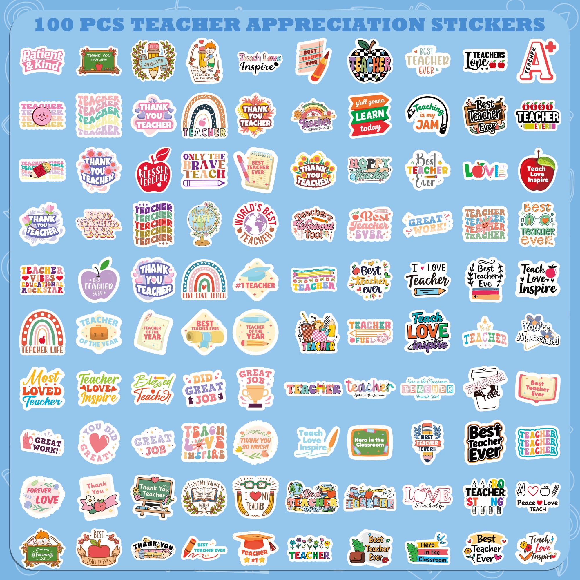 Teacher Appreciation Gifts – 100 PCS Funny Teacher Stickers | Teacher Appreciation Decorations - Teacher Must Haves Supplies Stuff Essentials Games Toys Gifts for School Classroom Students