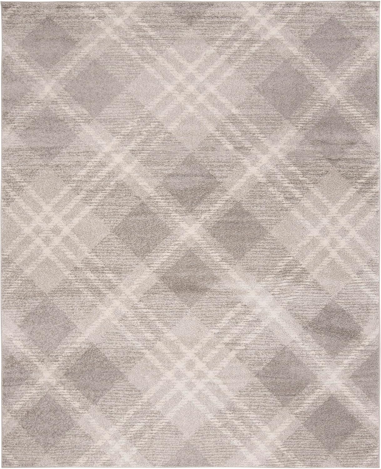 SAFAVIEH Adirondack Collection Runner Rug - 2'6" x 8', Light Grey & Ivory, Modern Plaid Design, Non-Shedding & Easy Care, Ideal for High Traffic Areas in Living Room, Bedroom (ADR129B)