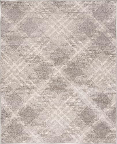 Miniatura 6 de SAFAVIEH Adirondack Collection - Alfombra de pasillo de 2 pies 6 pulgadas x 6 pies, gris claro y marfil, diseño moderno a cuadros, no desprende