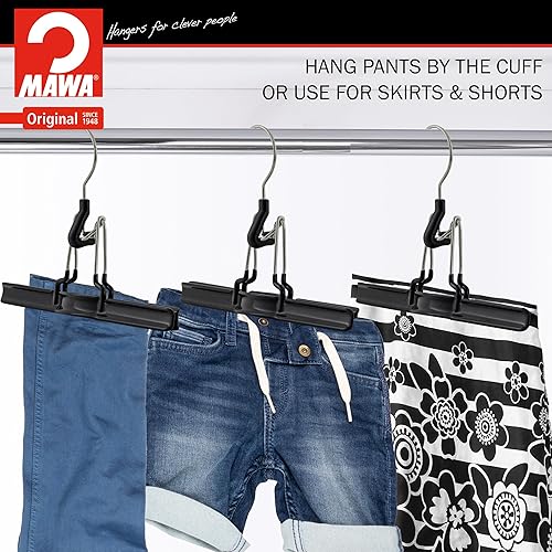 Miniatura 3 de Mawa by Reston Lloyd - Percha antideslizante con abrazadera para pantalones y faldas, estilo M26, juego de 5, color negro
