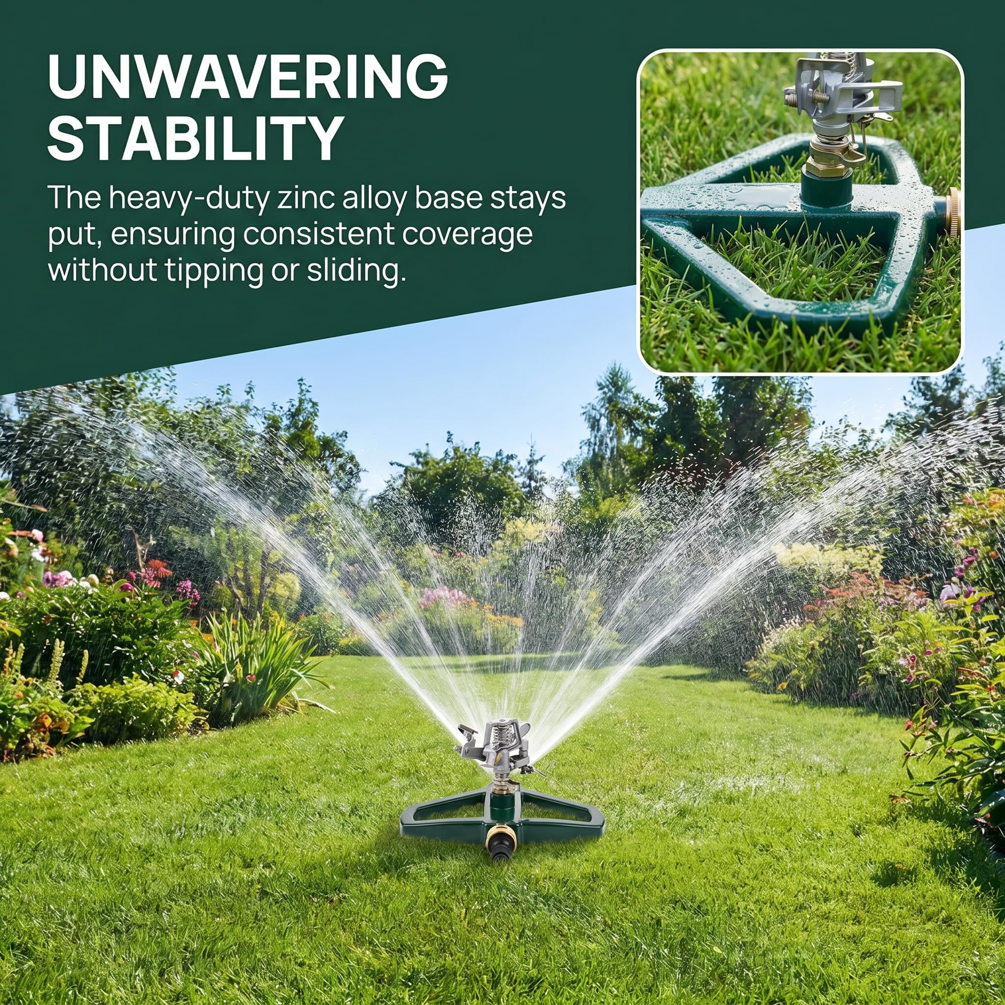 Arroseur Jardin Rotatif 360°, Arrosage Pelouse à Impulsion, Arroseur Automatique avec Base en Métal, Système Arrosage Automatique Réglable, Couverture Jusqu'à 520m² pour Irrigation Cour