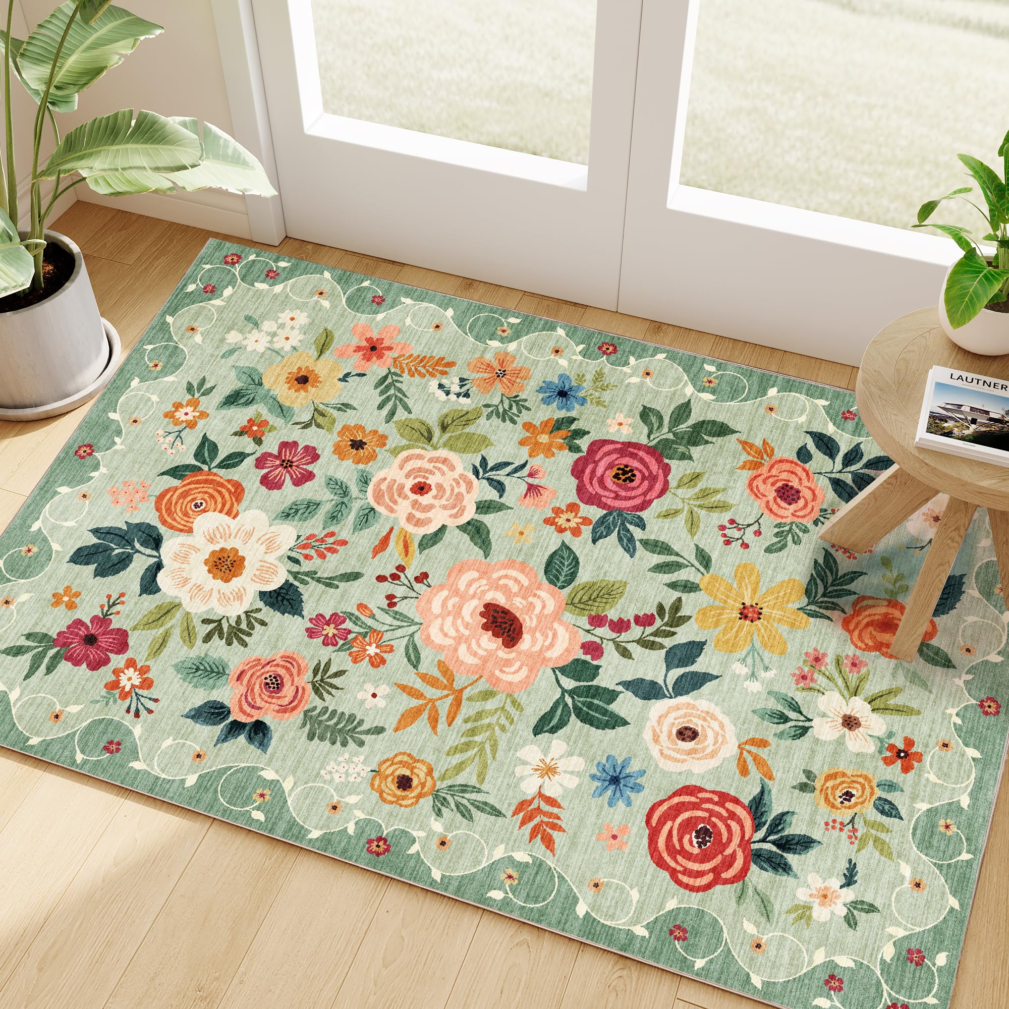Tapis d'entrée 61x91 cm DUKINO lavable et antidérapant style bohème pour chambre