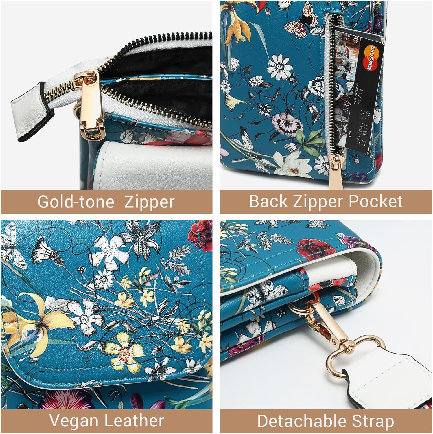 VONMAY Vegan Leather Small Crossbody Bags for Women, 3 Compartment Cell Phone Wallet Purses with Adjustable Guitar Strap | Vegan Leather, Small, 3 Compartment, Adjustable Guitar Strap - Image 6