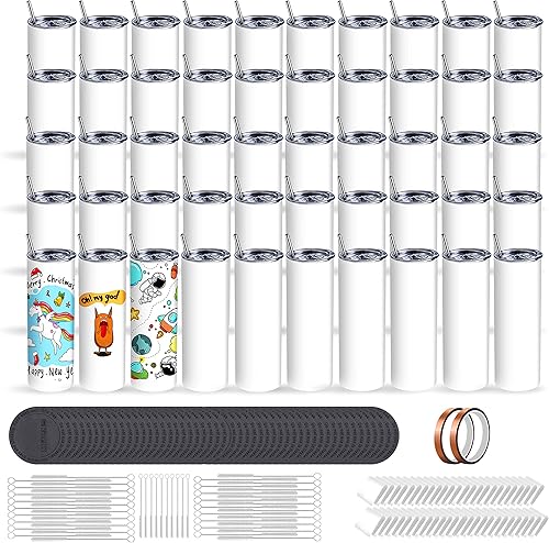 IMAGETI Vasos de sublimación paquete de 50 unidades en blanco de 20 onzas vaso recto delgado de acero inoxidable con popote de metal vaso aislado