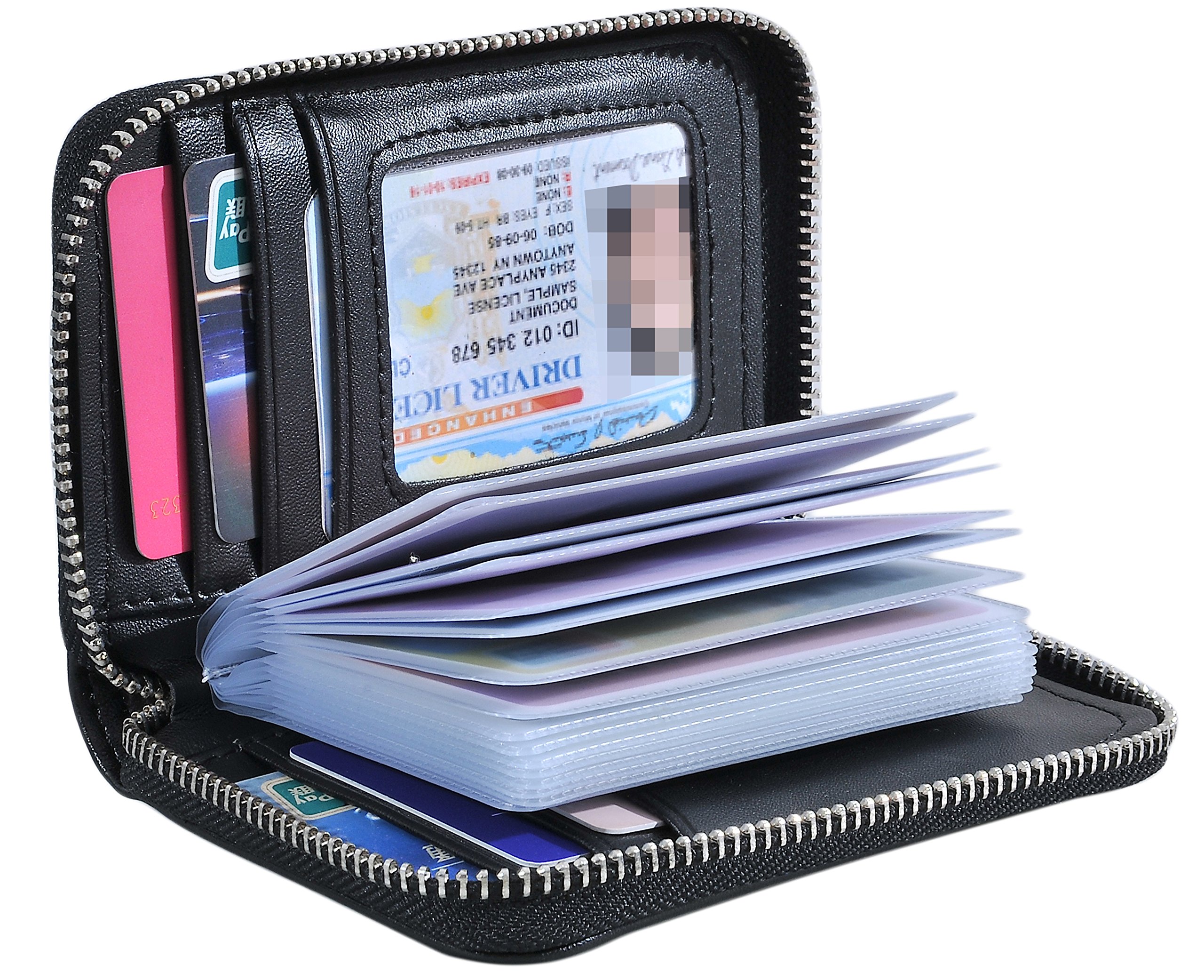 Yeeasy Credit Card Wallet Holder Zip Bifold Wallet Genuine Leather 25 Card Slots