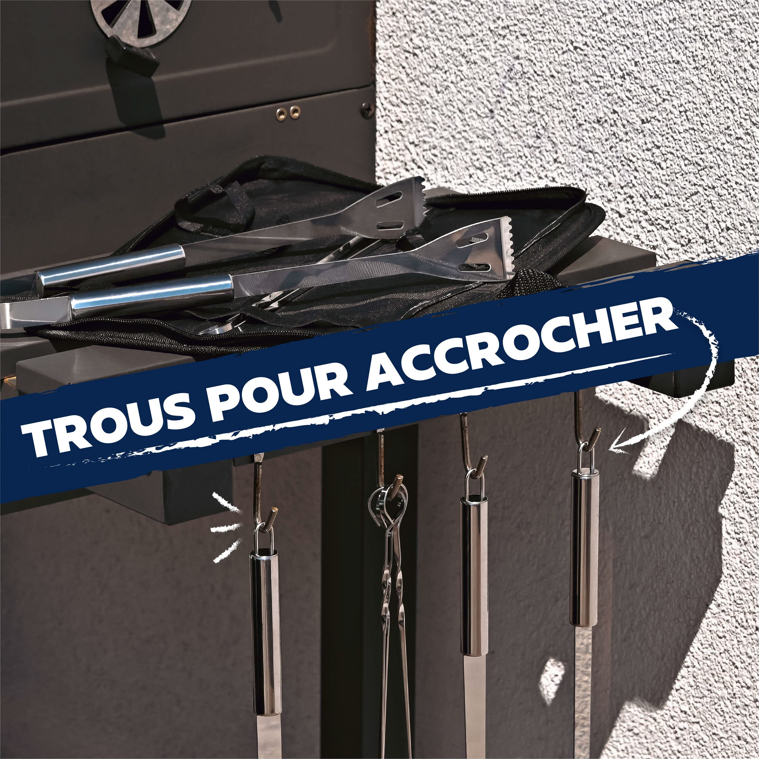 Praknu Kit d'Ustensiles pour Barbecue en Acier INOX - avec Coffret de Transport - Résistant aux Hautes Températures