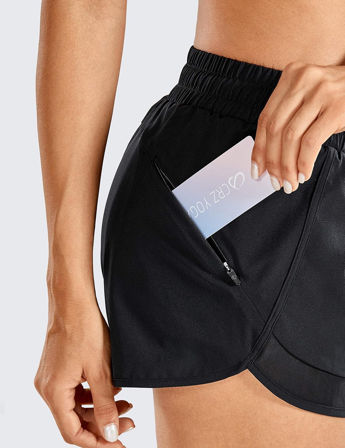 CRZ YOGA Women's Mid Rise Running Shorts Mesh Liner 3'' - Quick Dry Drawstring Workout Athletic Gym Shorts Zip Pocket