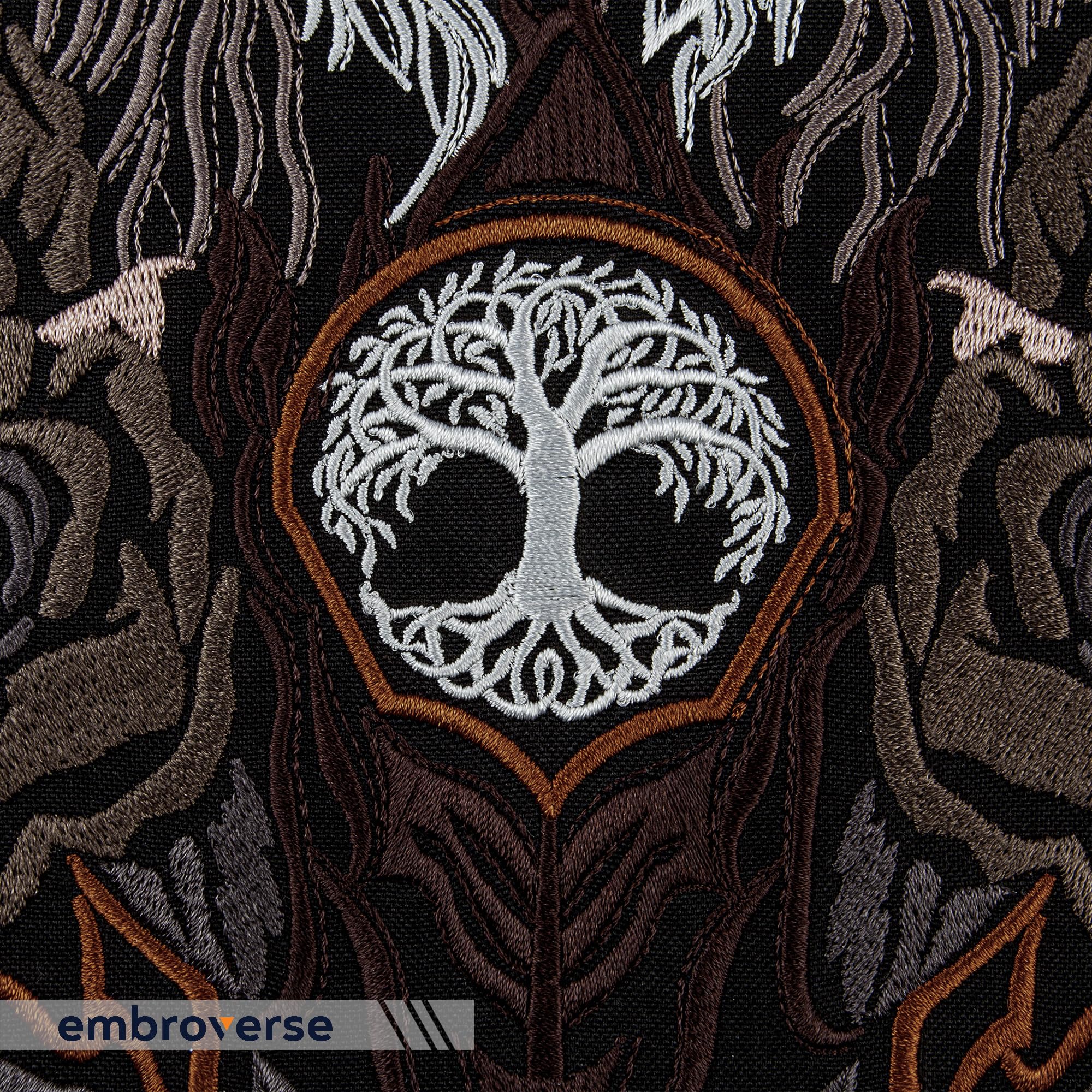 EMBROVERSE Totem Wolf Lebensbaum Rückenaufnäher, Bestickt zum Aufbügeln
