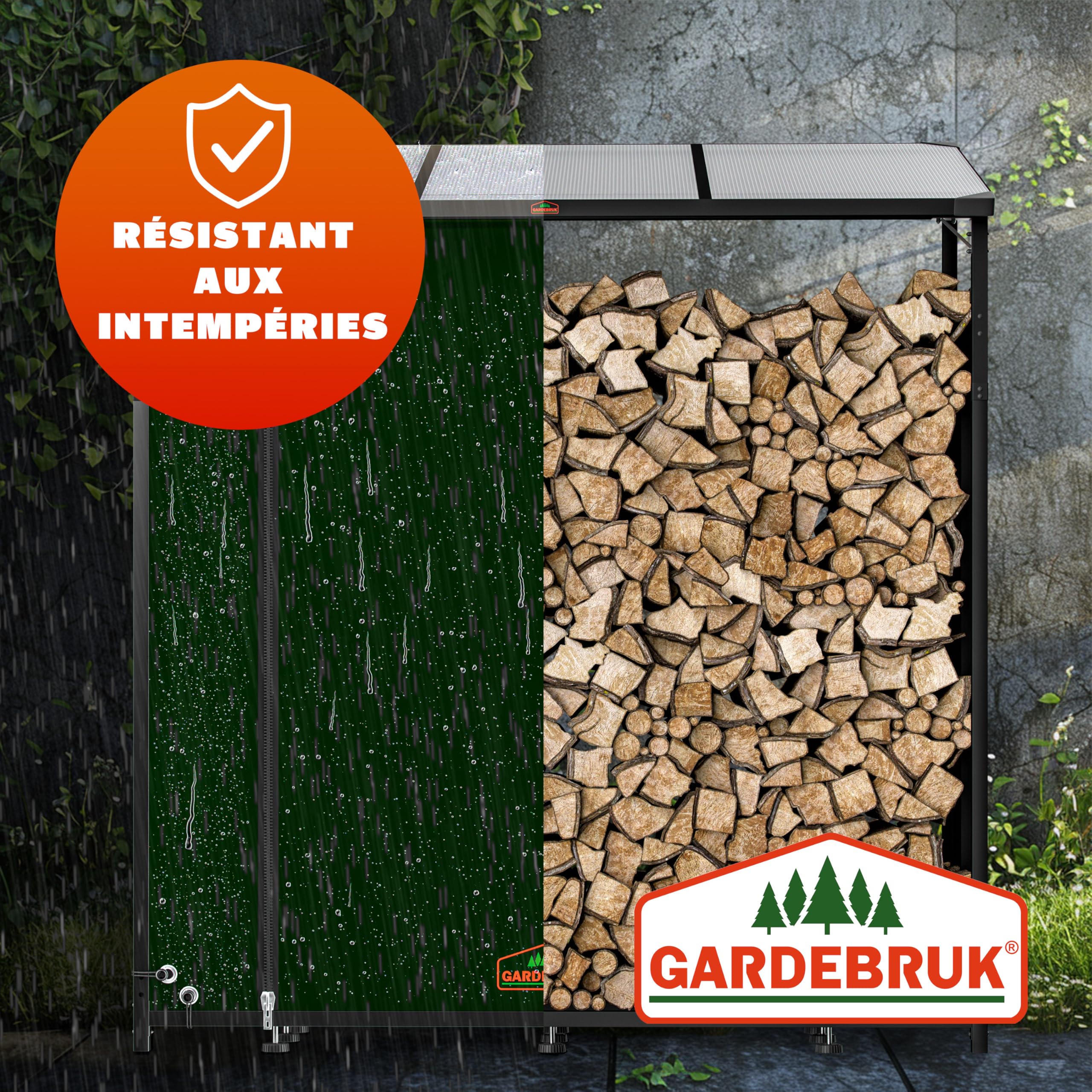 Gardebruk® Étagère pour bois de cheminée XXL Noir en acier avec toit Abri à bois Stockage du bois Étagère à bûches extérieur