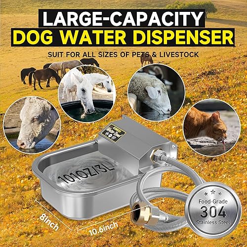 Miniatura 5 de Dispensador automático de agua para perros, cuenco de agua para perros al aire libre de 101 onzas, alimentador de agua de acero inoxidable 304 para