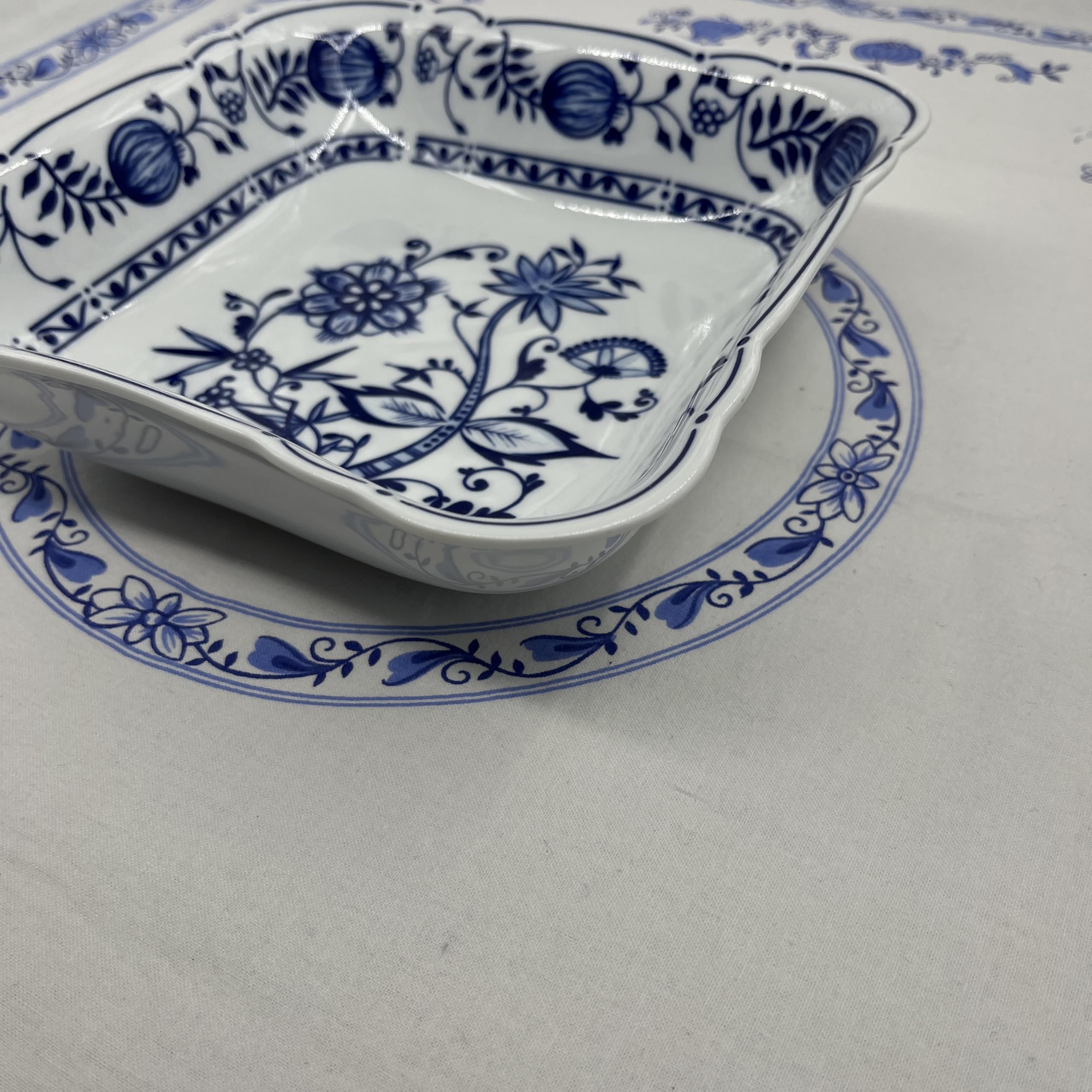 Generisch Zwiebelmuster Triptis Porzellan rechteckige Schale 20,5x21 cm Tiefe 6 cm