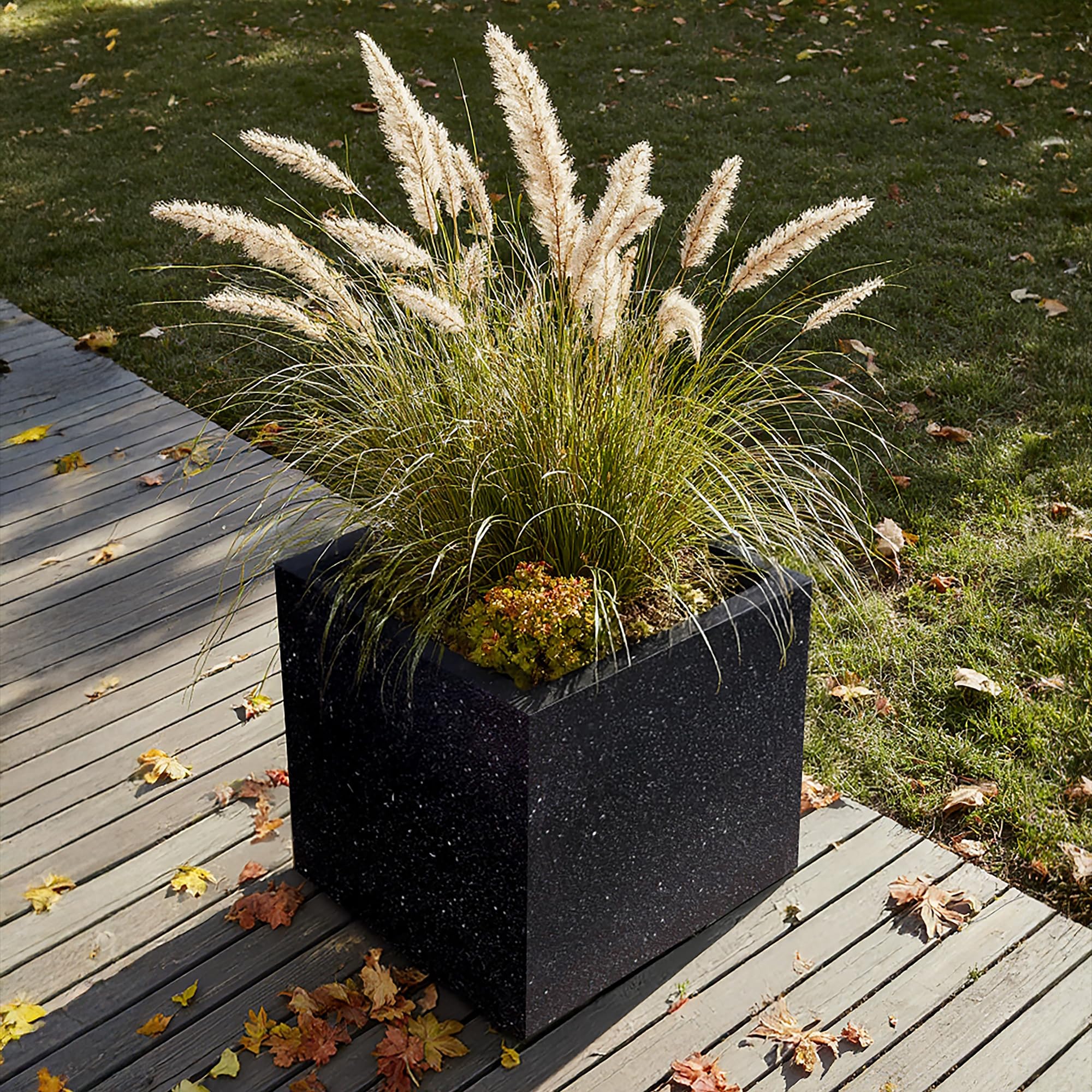 IDEALIST 30cm Square Planter | Black Terrazzo Effect Reinforced Stone Flower Box with Drainage Holes L30 W30 H30 cm, 27 litres