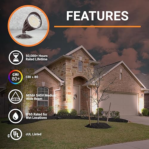 Miniatura 4 de Luz de inundación LED de 12 vatios para iluminación de paisaje al aire libre de 120 voltios, 1480 lm, bronce, 70 W MH igual, luz de asta de bandera,
