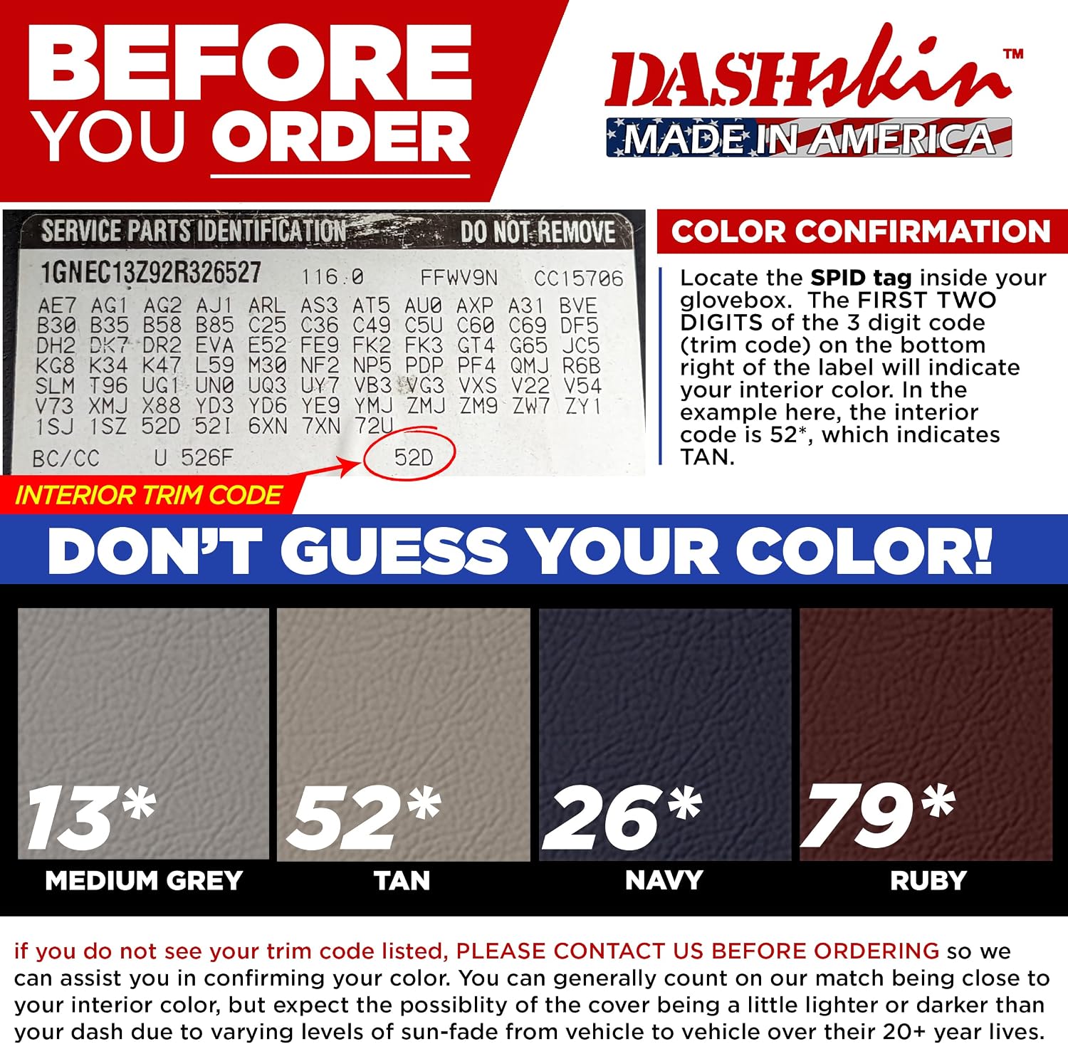 DashSkin USA Molded Plastic Dash Cover Compatible with 97-00 GM SUVs and Pickups in Navy Blue - Easy Cracked Dashboard Fix - Made in America