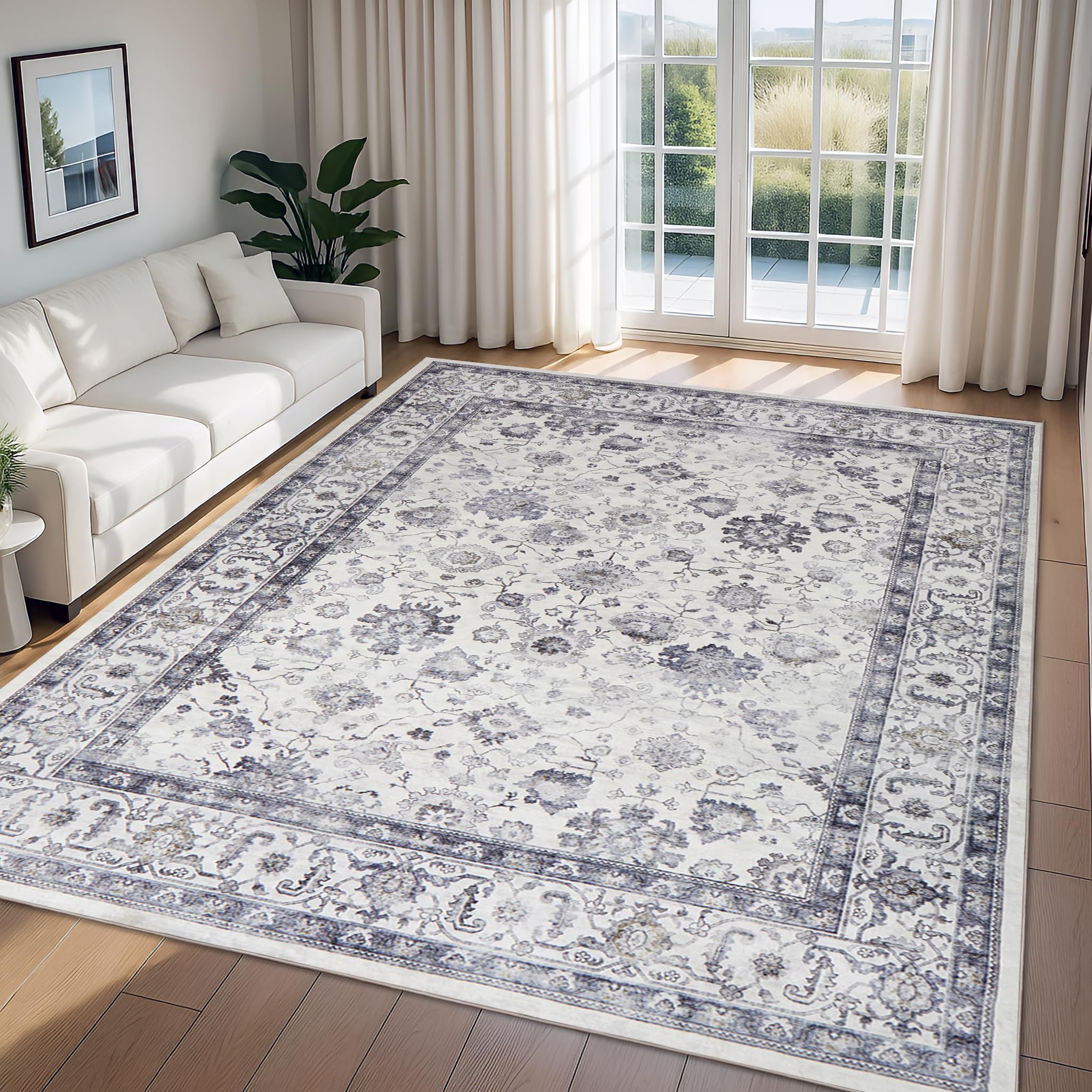 Imperial Rooms Rugs Living Room Extra Large 240 x 340 Short Pile Area Rugs for Bedroom Machine Washable Non Slip Carpet for Kids Room Soft Vintage Design Boho Rug, Serene