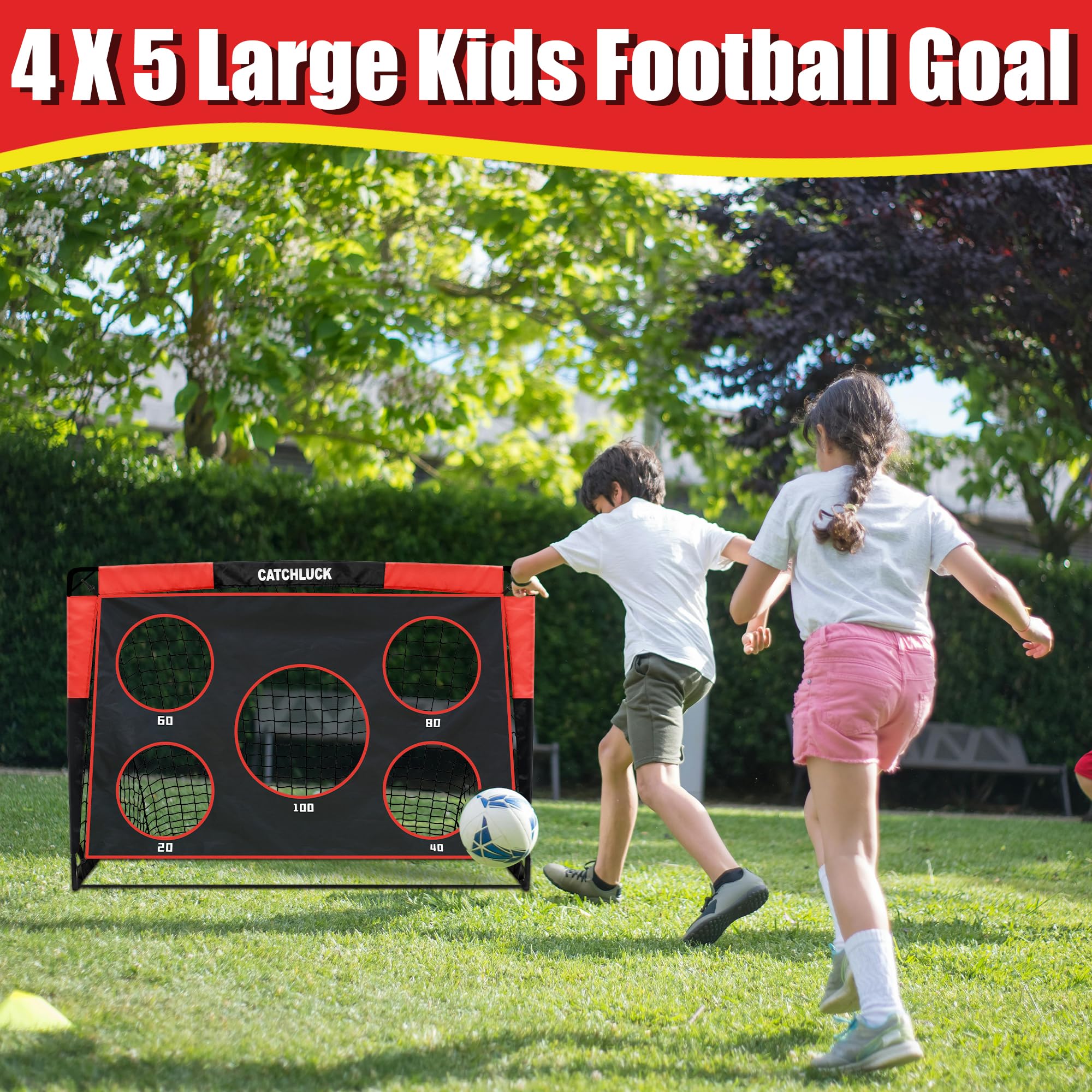 Portería de fútbol 2 en 1 para niños, portería de fútbol portátil para el jardín, portería de fútbol portátil con bolsa de transporte y estacas de acero con forma