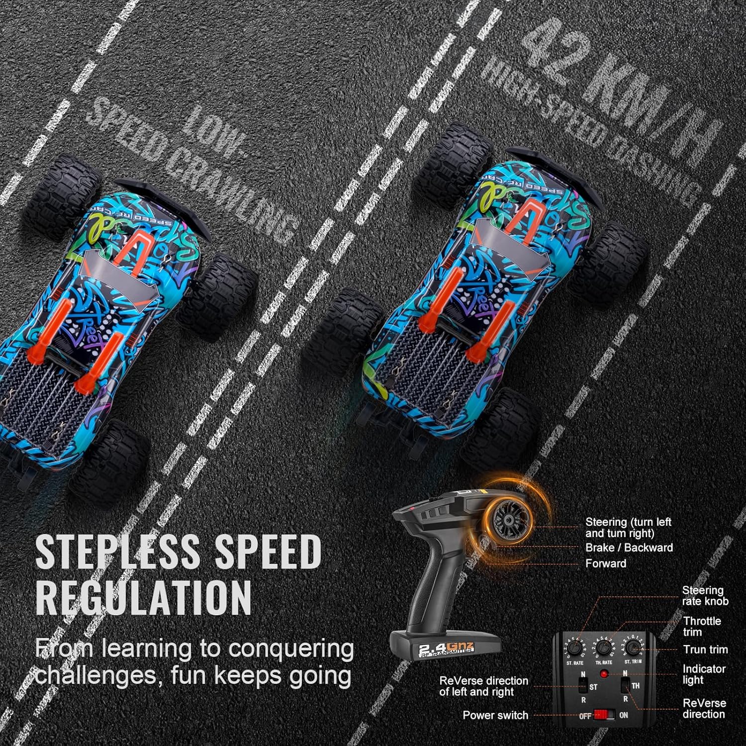 VEVOR Brushless Remote Control Car, 1/14 Scale RC Car for Kids, All Terrain 4WD Off-Road Truck with Extra Shell, 45° Wheelie & Adjustable Speed, 42 km/h Hobby RC Vehicle Toy, for Adults Boys Girls
