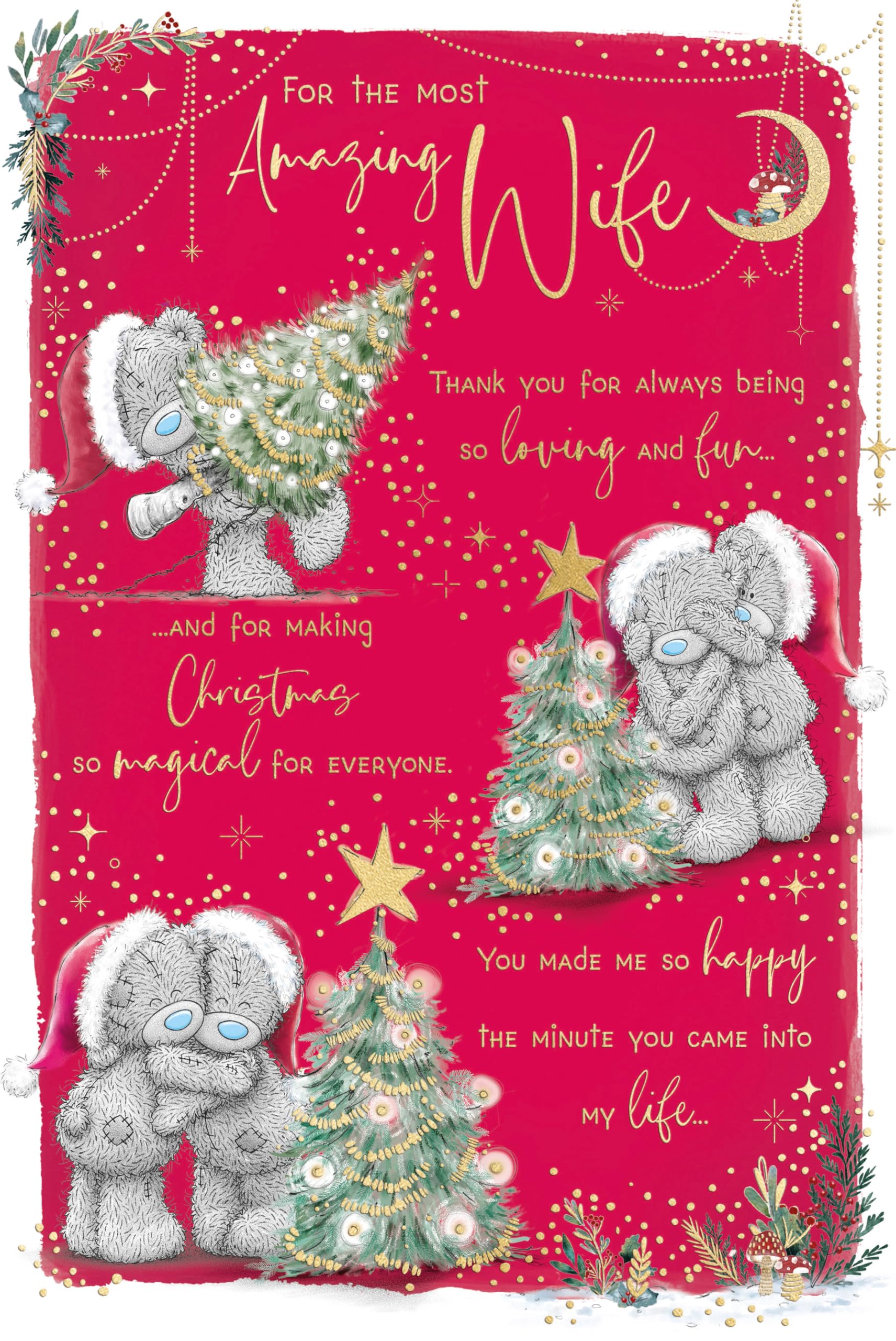 Me To You Tatty Teddy Christmas Card For The Most Amazing Wife, Cute Card With Illustrated Paper Insert 6x9ins- Official Collection