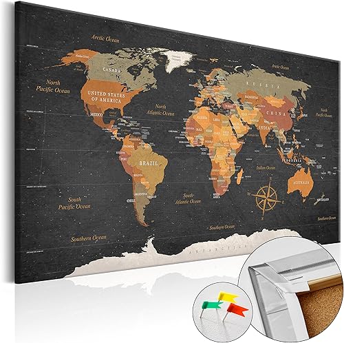 Miniatura 2 de artgeist Pinboard - Mapa del mundo de 35 x 24 pulgadas, tablero de corcho y lienzo impreso para pared, 1 tablero de notas con 50 pines, tablero de
