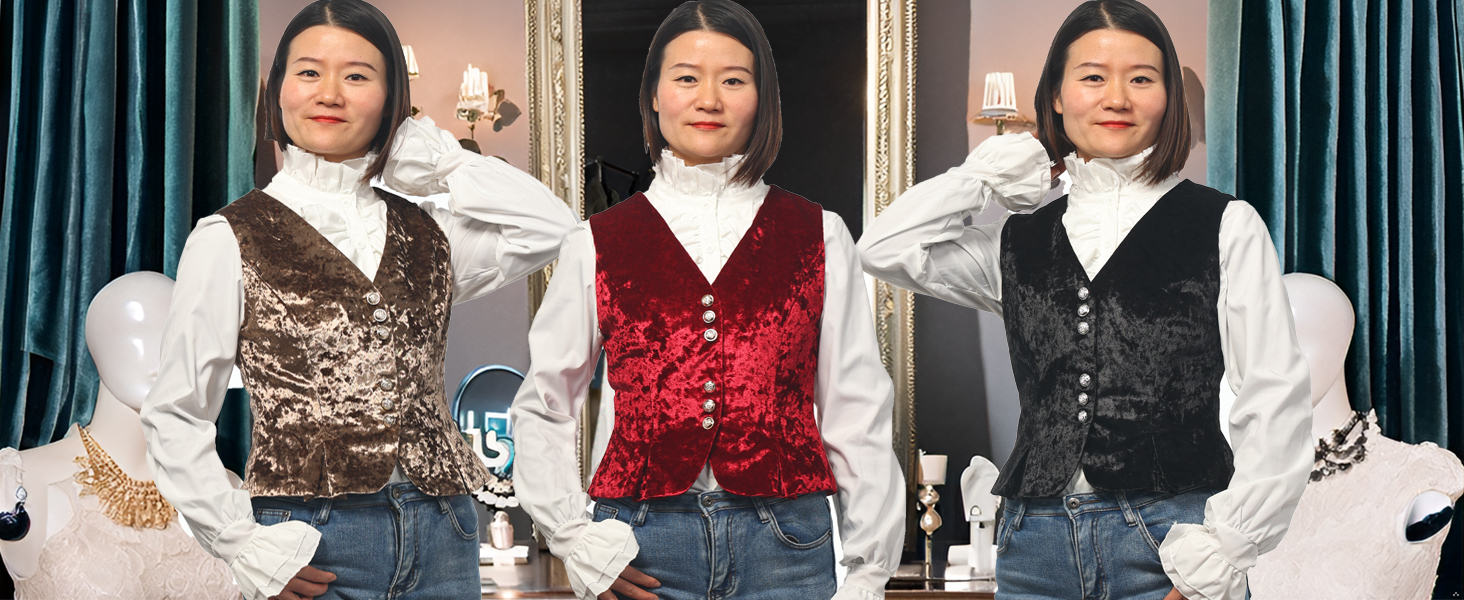 Vintage Velvet Vest for Women V-Neck Cropped Sleeveless