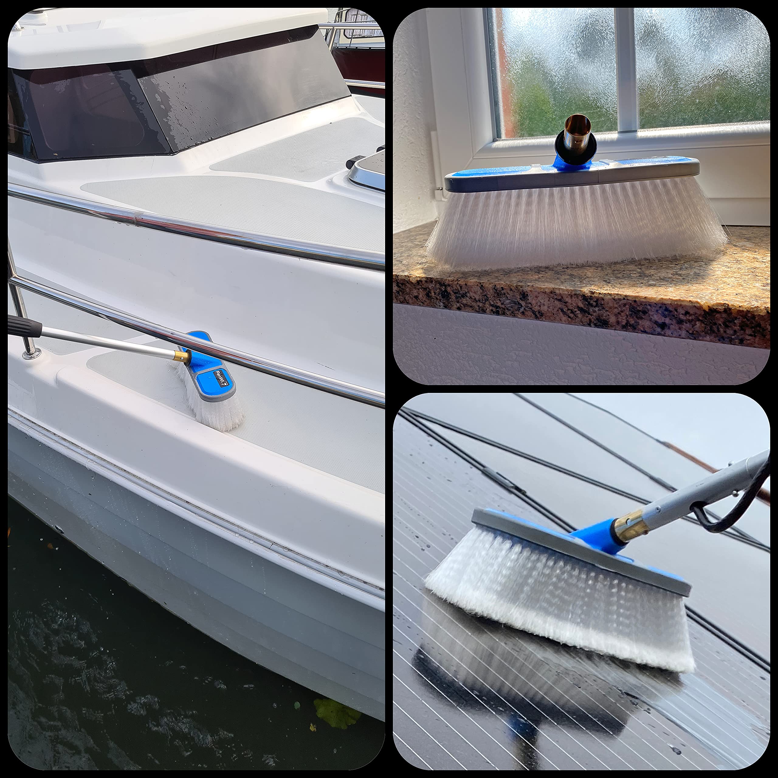 FenWi Waschbürste blau mit weißen Schonborsten/Glasbürste für Glasflächen und Photovoltaik/Solarbürste als Zubehör zur Teleskopstange