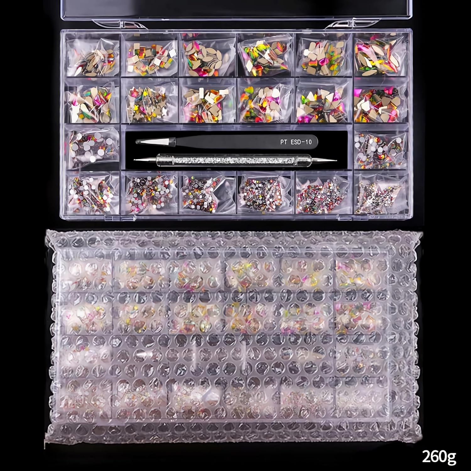 12 Types of Colorful 600 Diamonds + 2500 Flat Rhinestones Mix 20 Styles Flatback DIY Crafts Rhinestone Crystals 3D Decorations Flat Back Stones Set +Tweezers + Drill Pen - Image 7