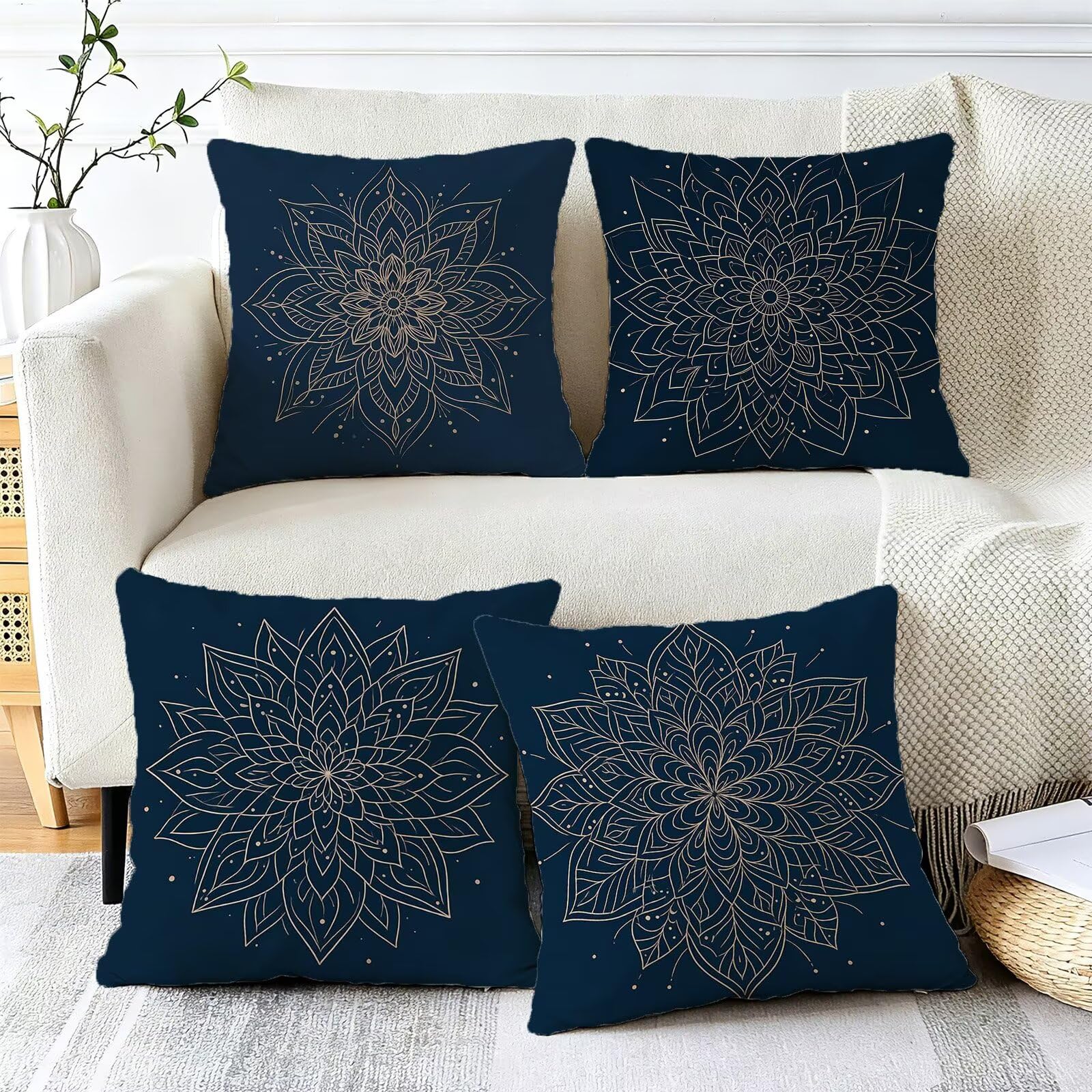 Blu Federe Cuscini Divano 40x40cm, Cuscini da Esterno Set de 4, Cod-234