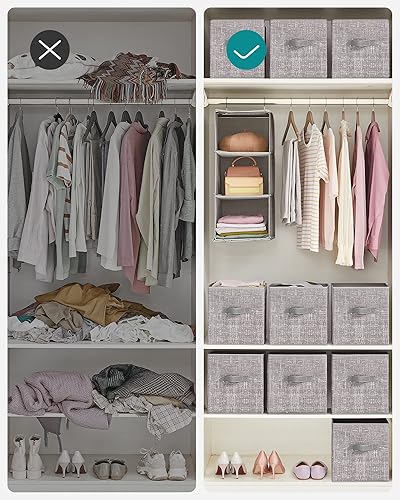 Miniatura 52 de SONGMICS - Cubos de almacenamiento, cubos plegables de 13 pulgadas, con asas dobles, juego de 6, organizadores de armario para estantes, color gris