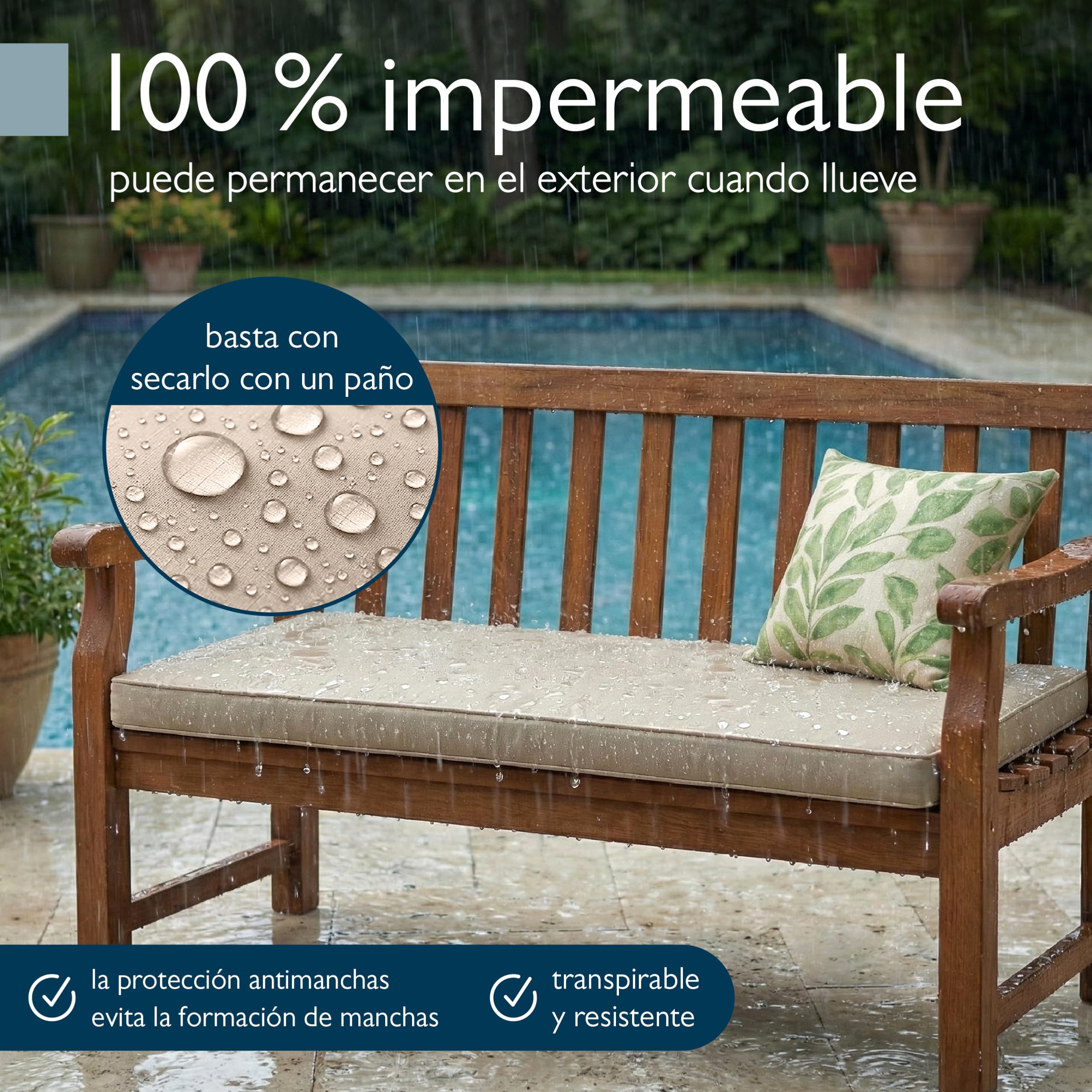 Beautissu cojín de Banco para Exterior Impermeable Resistente a los Rayos