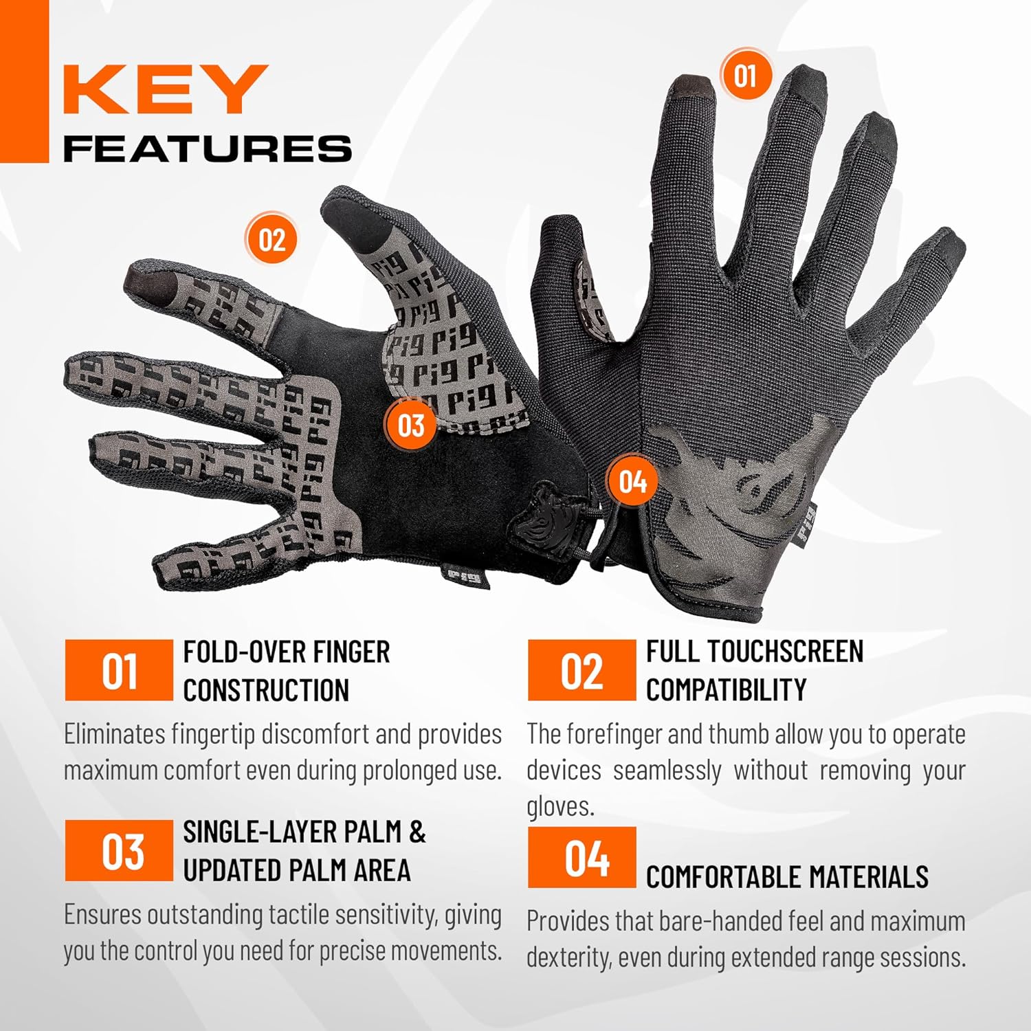 PIG Delta Utility Tactical Gloves, Touchscreen Compatible, High Dexterity, for Shooting, 1 Pair - Image 4