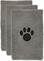 Vista 1 de Bone Dry Pet Drying Collection - Juego de toallas de microfibra bordada para mascotas, 15 x 30, color gris con huella de pata negra, S, 3 piezas