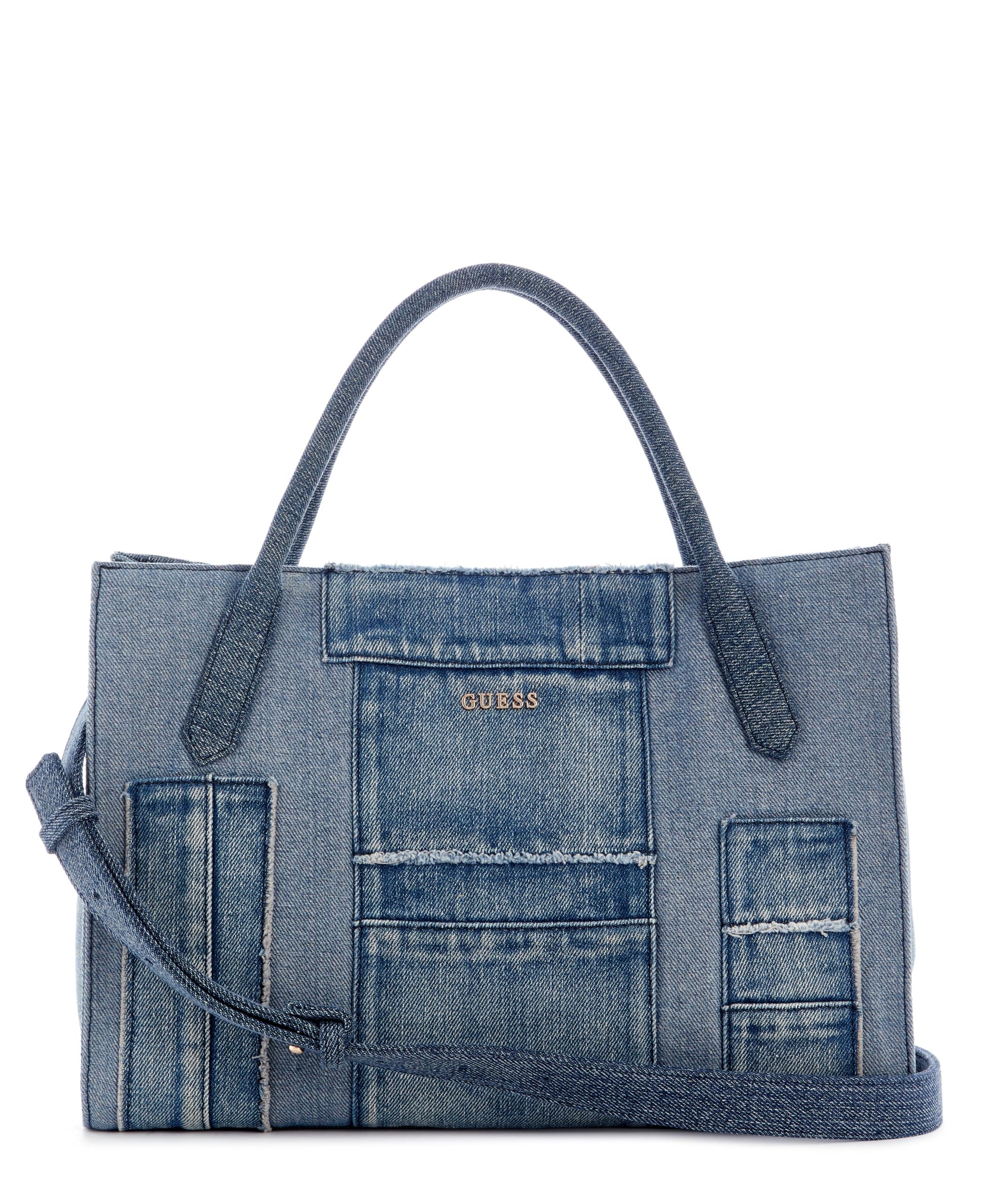 GUESS Handtasche Umhängetasche Jodi Tote Denim Multi blau