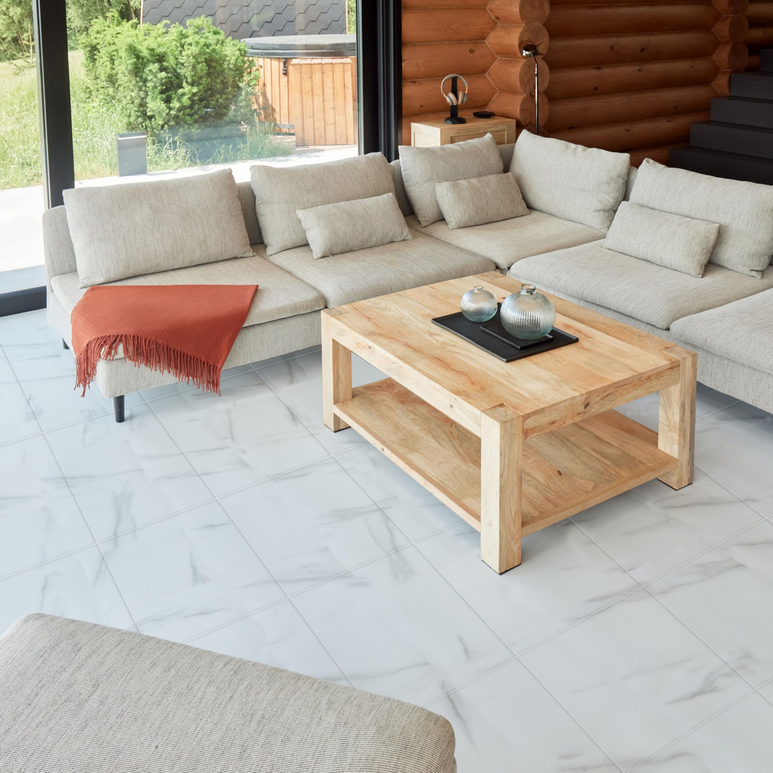 Self Adhesive Vinyl Floor Tiles - 10 Pack / 22.50 ft² (2.09m²) White Marble Peel and Stick Floor Tiles Size 18”x 18” (45.72x45.72 cm) Waterproof Kitchen Square Vinyl Flooring