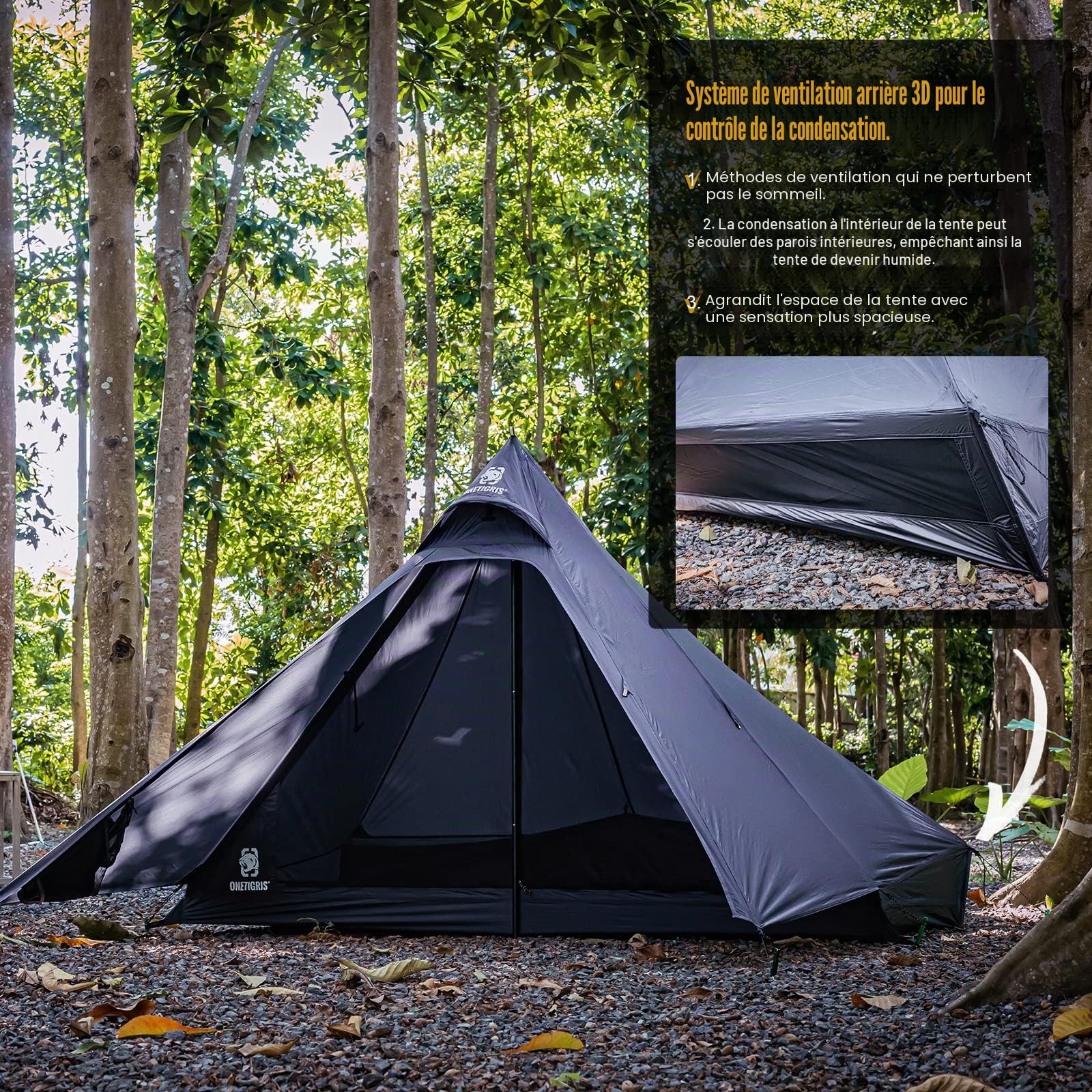 OneTigris Tetra Tente ultralégère Tipi 1-2 Personnes, randonnée Tente à arceaux avec Maille intérieure, Tente de Camping imperméable 3 Saisons, idéal pour Le Camping en Plein air, Sac à Dos Tourisme