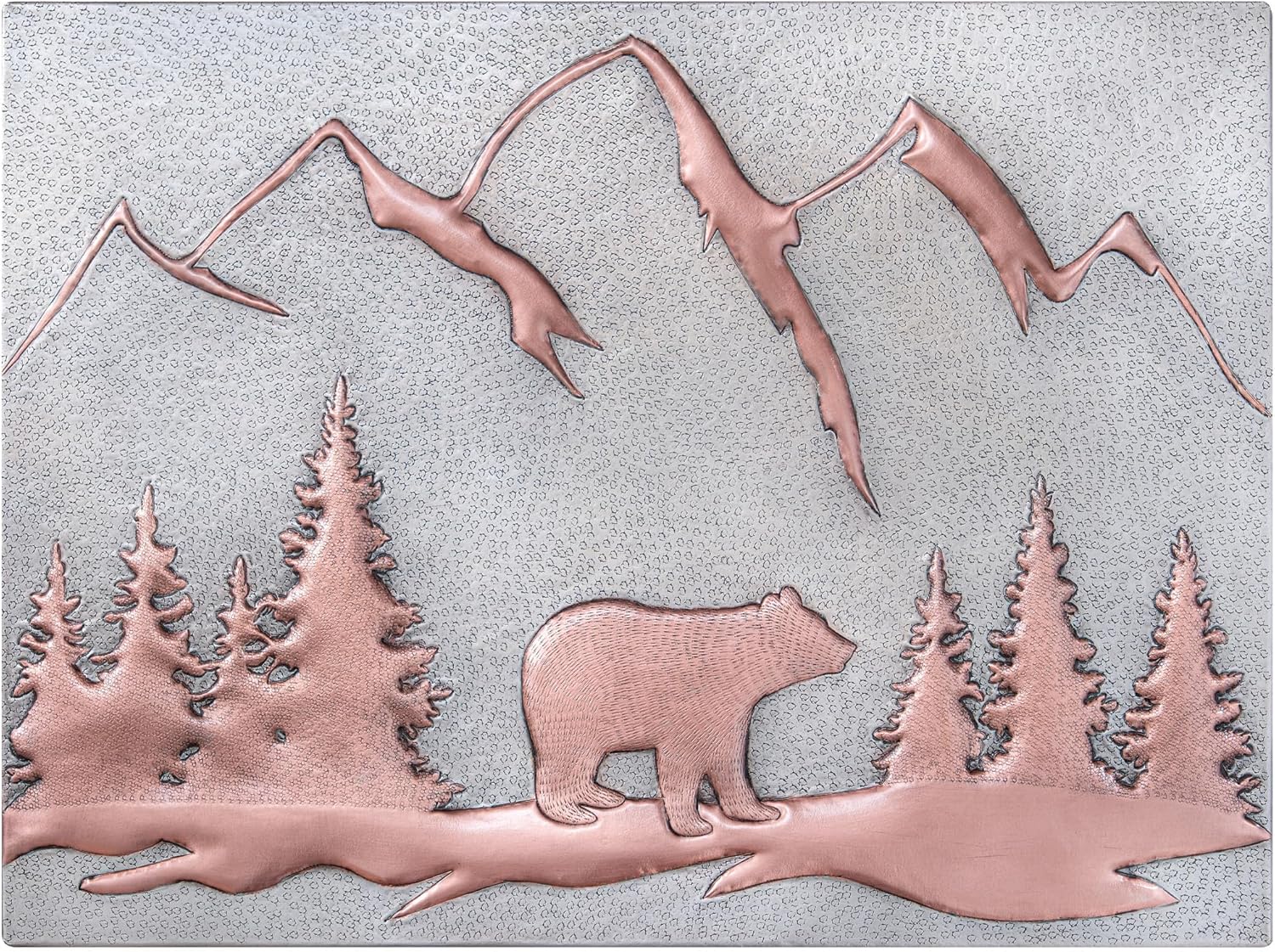 Kitchen Backsplash, Bear in The Forest Copper Backsplash, 18"x24" Stove Backsplash, Handmade Copper Backsplash Tile, Indoor Outdoor Wall Decor (Gray&Copper)