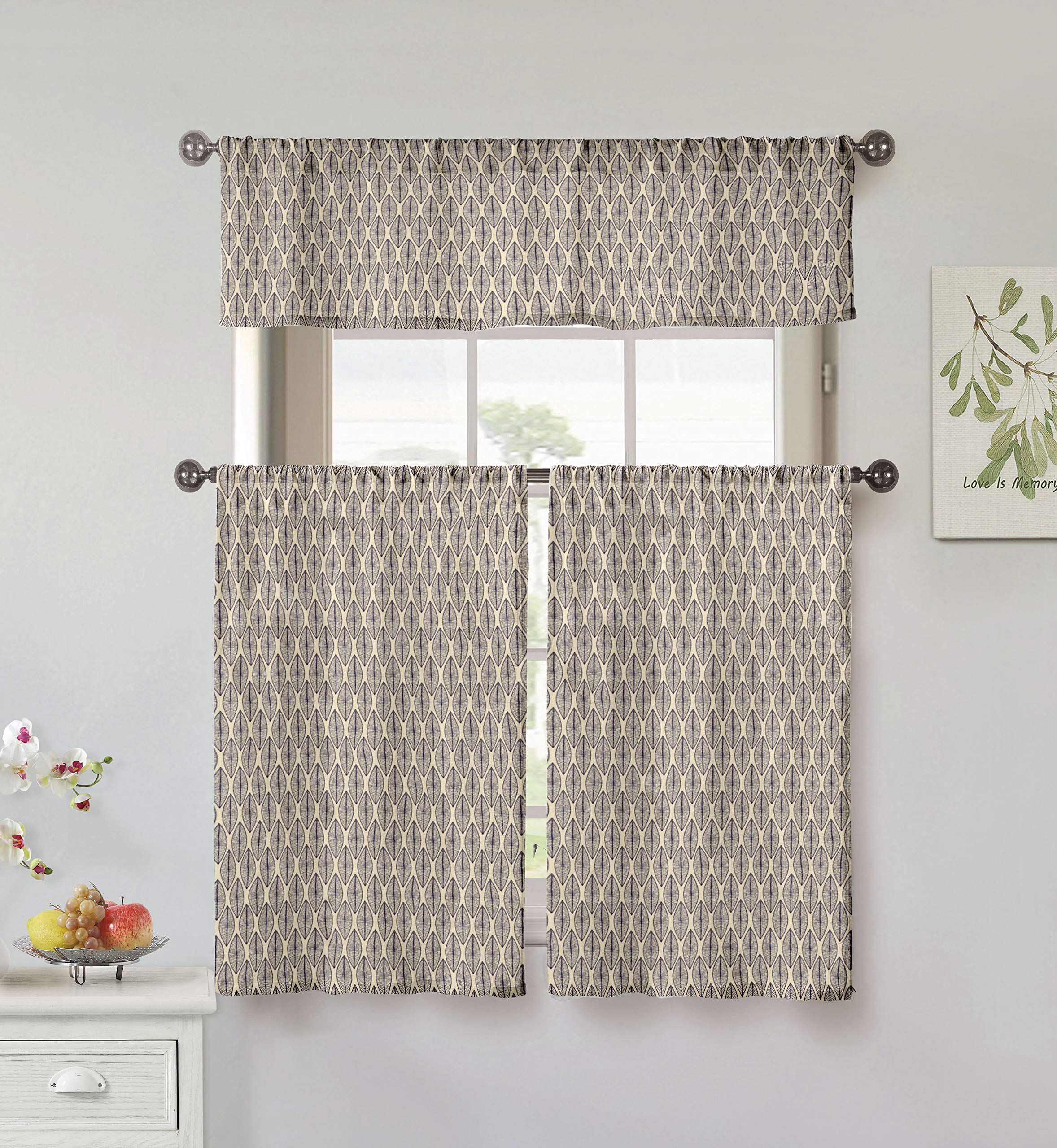 Cortinas de cocina con cenefa Duck River Textile en tono natural de 58x15 y 29x39