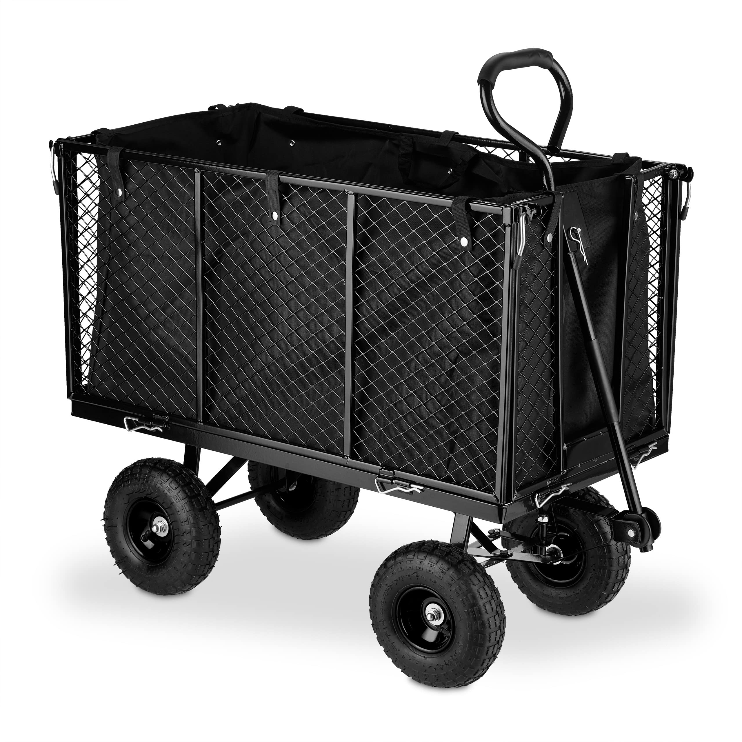 Relaxdays Handwagen, großer Bollerwagen, klappbare Seitenteile, herausnehmbare Plane, mit Griffen, bis 500 kg, schwarz