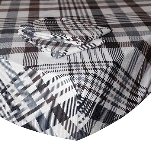 Miniatura 5 de Juego de sábanas de invierno de franela pesada de algodón turco de 180 GSM (cuadros 2, tamaño King)