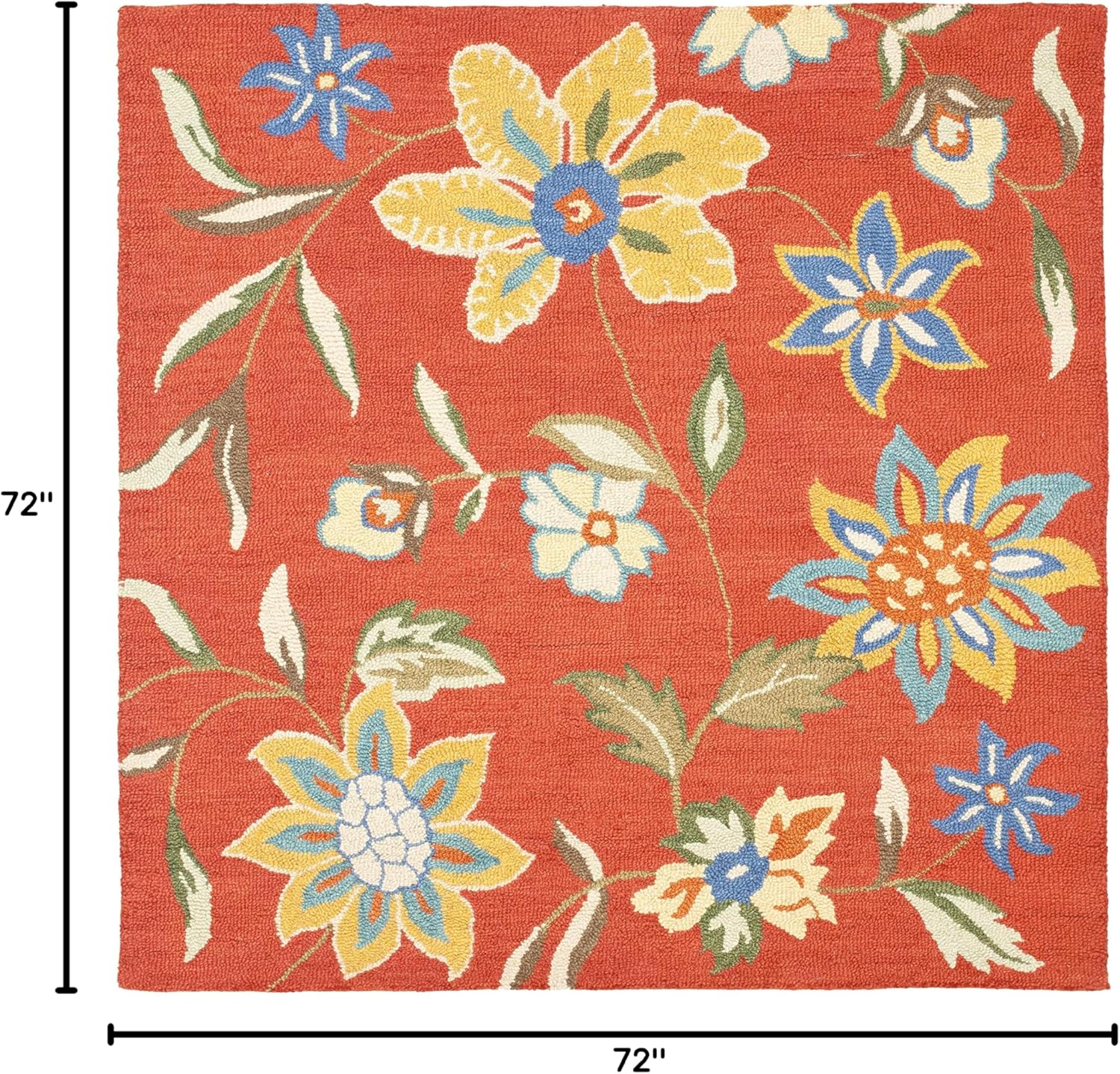 Handmade Blue Floral Wool Square Area Rug